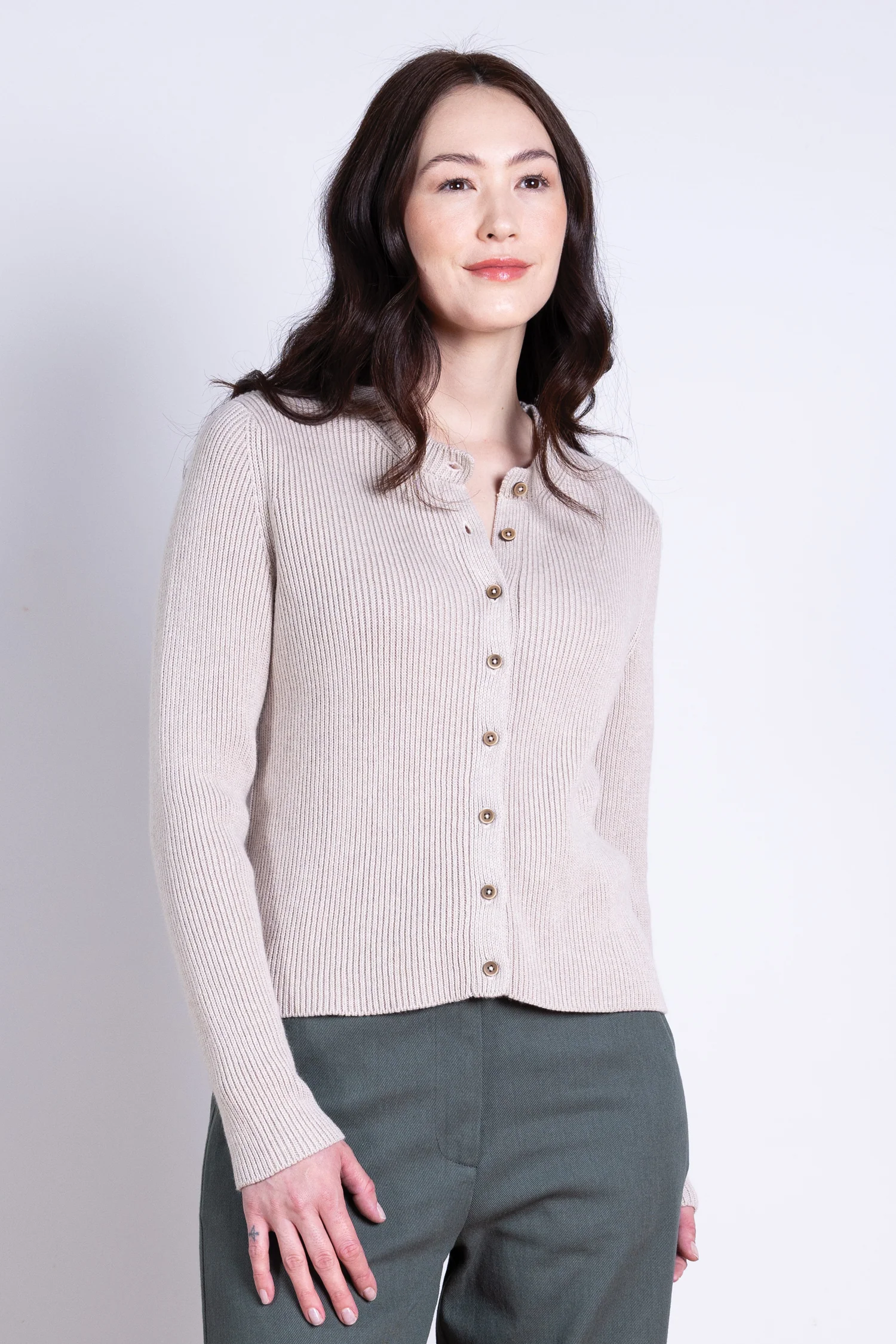 AW25 Button Through Cardi - Sand - Image 3