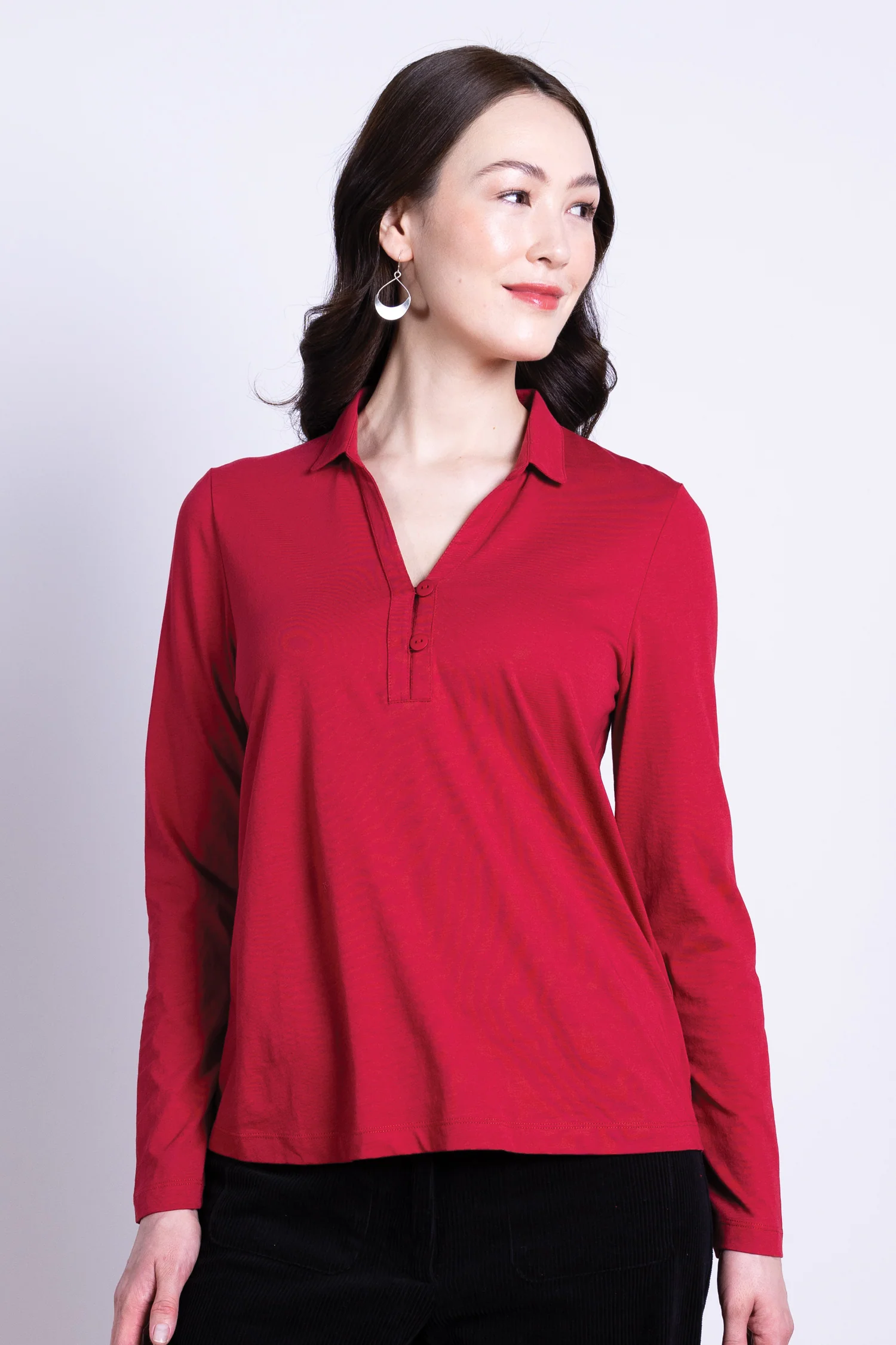 AW25 Collared Jersey Top - Scarlet - Image 2