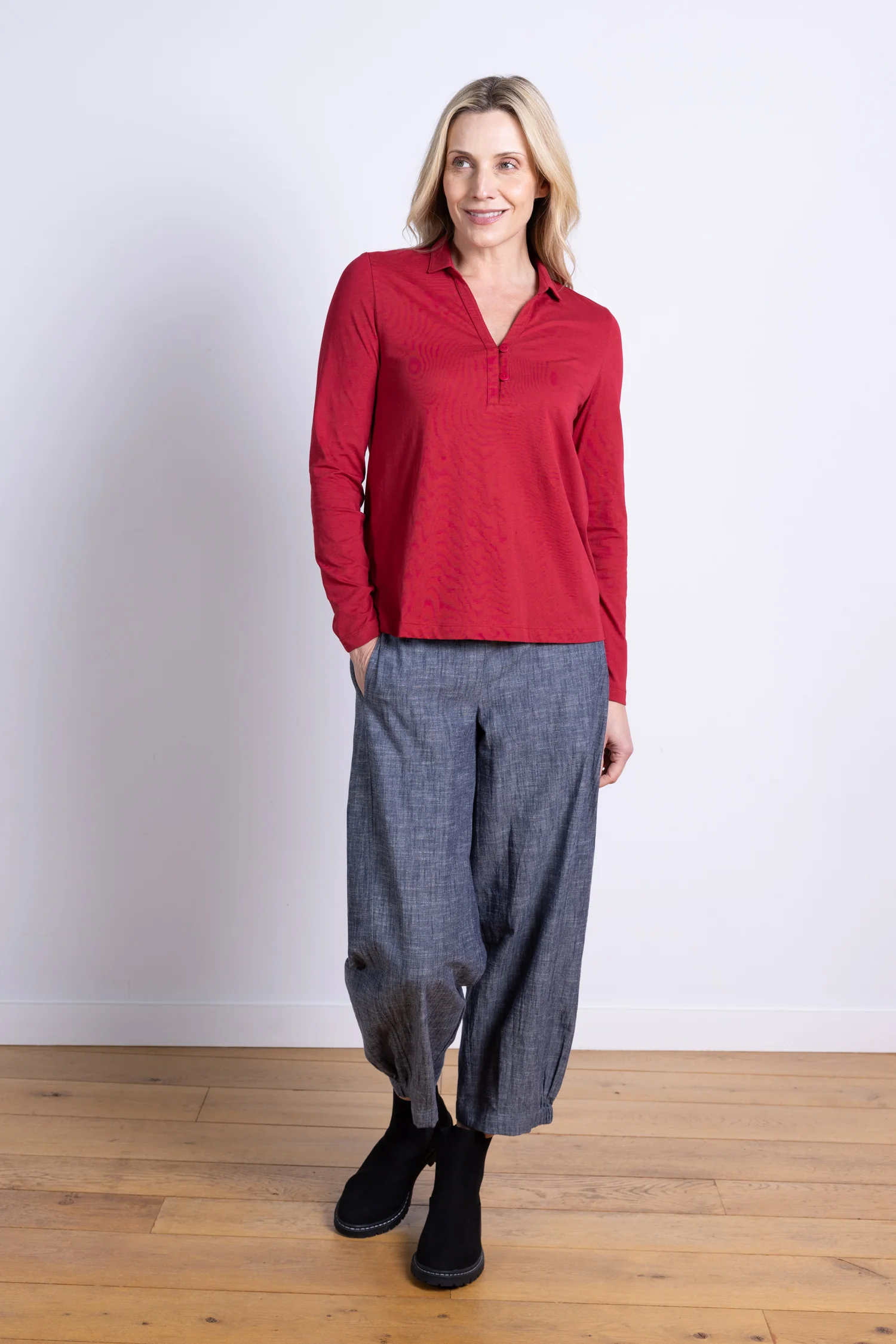 AW25 Collared Jersey Top - Scarlet - Image 4