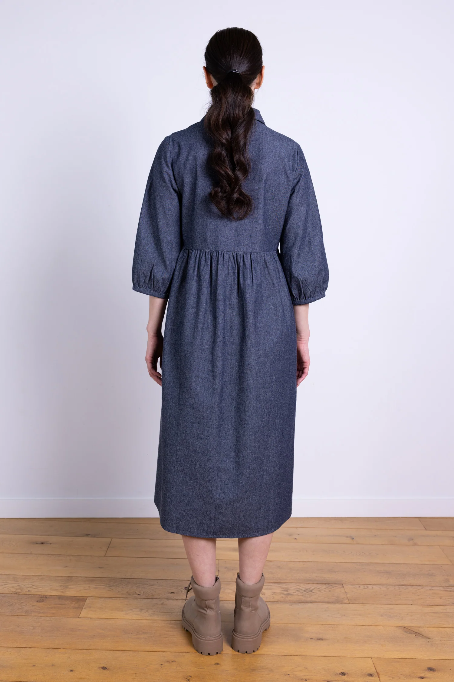 AW25 Open Collar Midi Dress - Chambray - Image 3