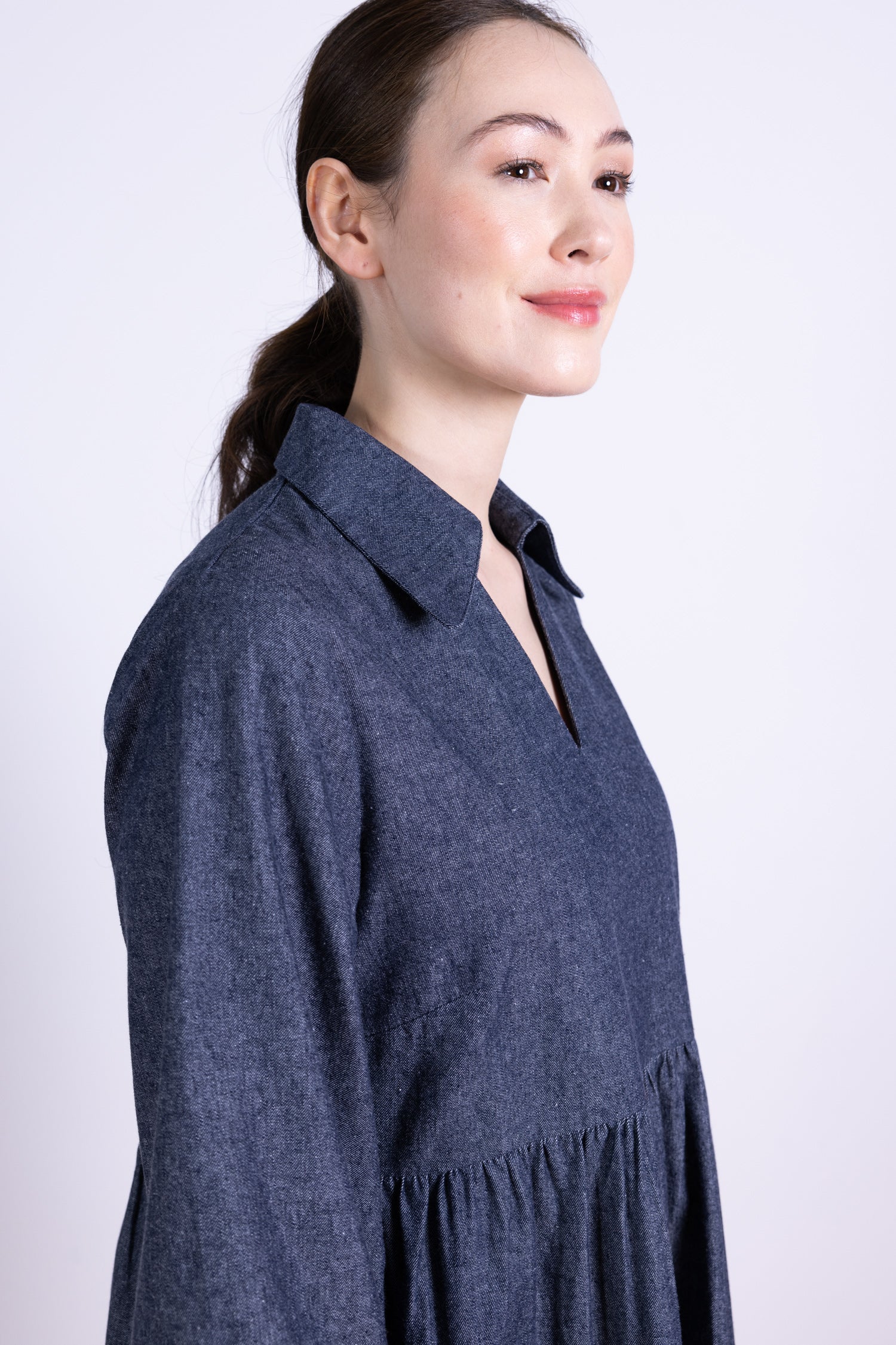 AW25 Open Collar Midi Dress - Chambray - Image 4