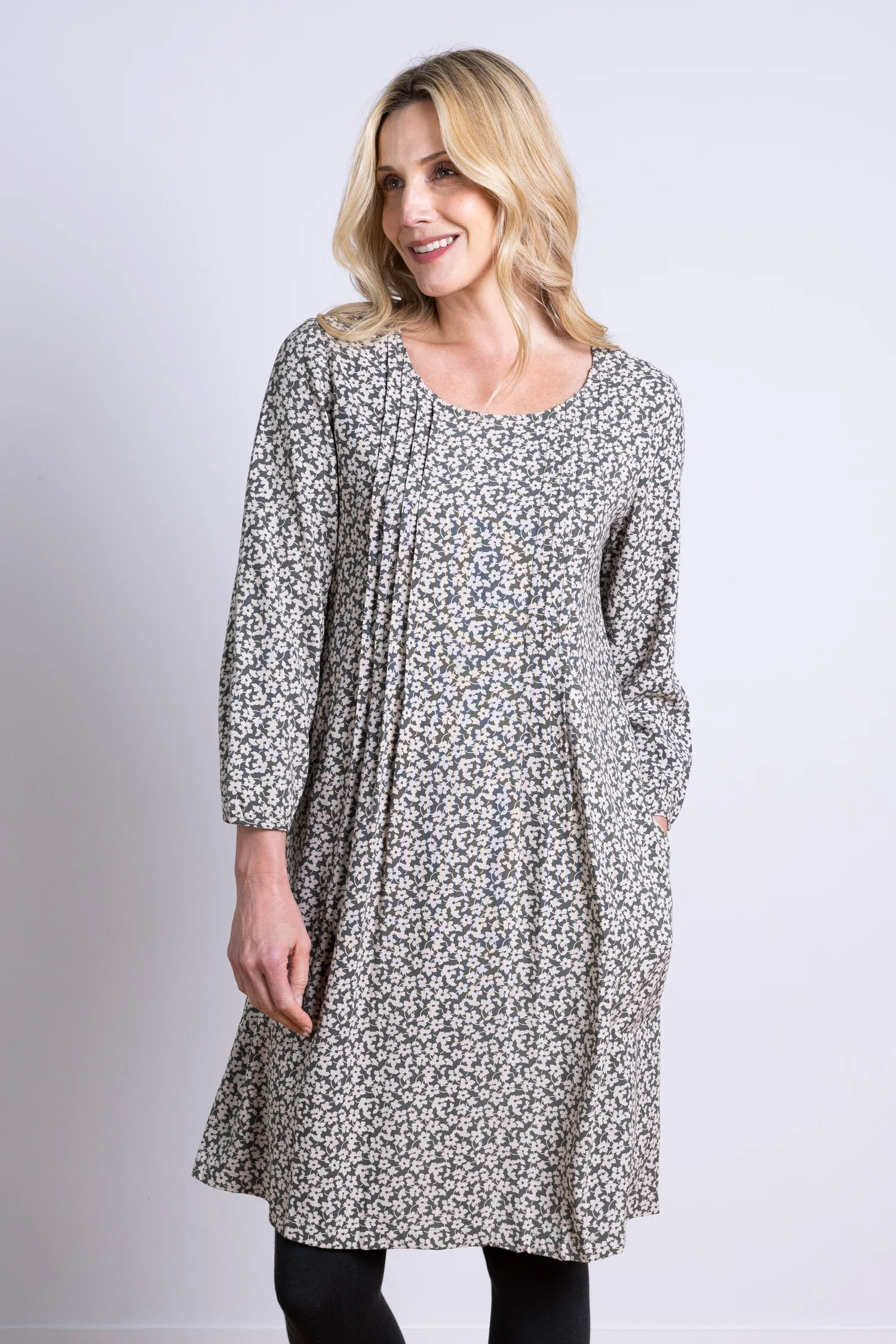 AW25 Pintuck Tunic Dress - Buff - Image 4