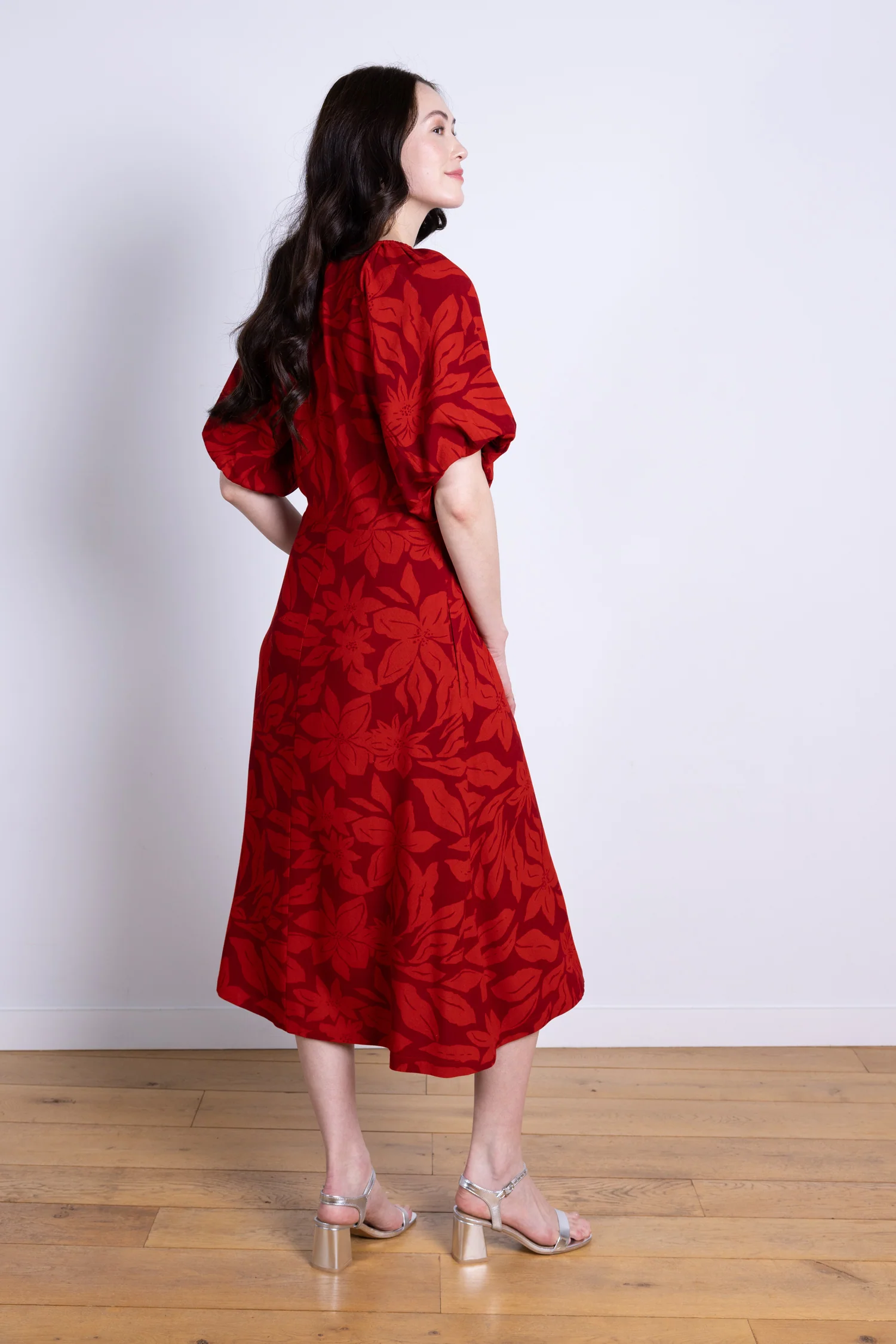 AW25 Puff Sleeve Dress - Burgundy - Image 3