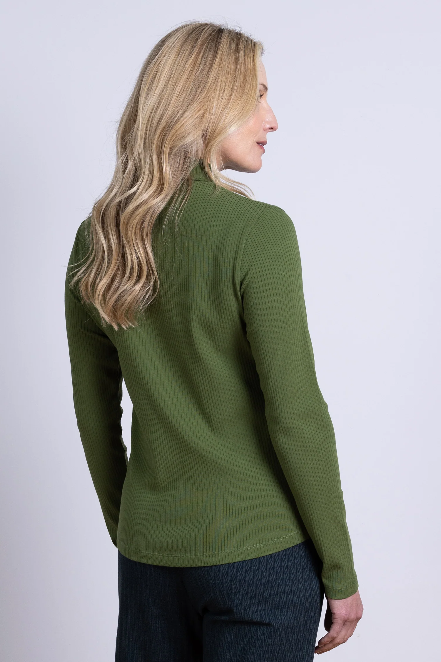 AW25 Rib Polo Neck Top - Basil - Image 3