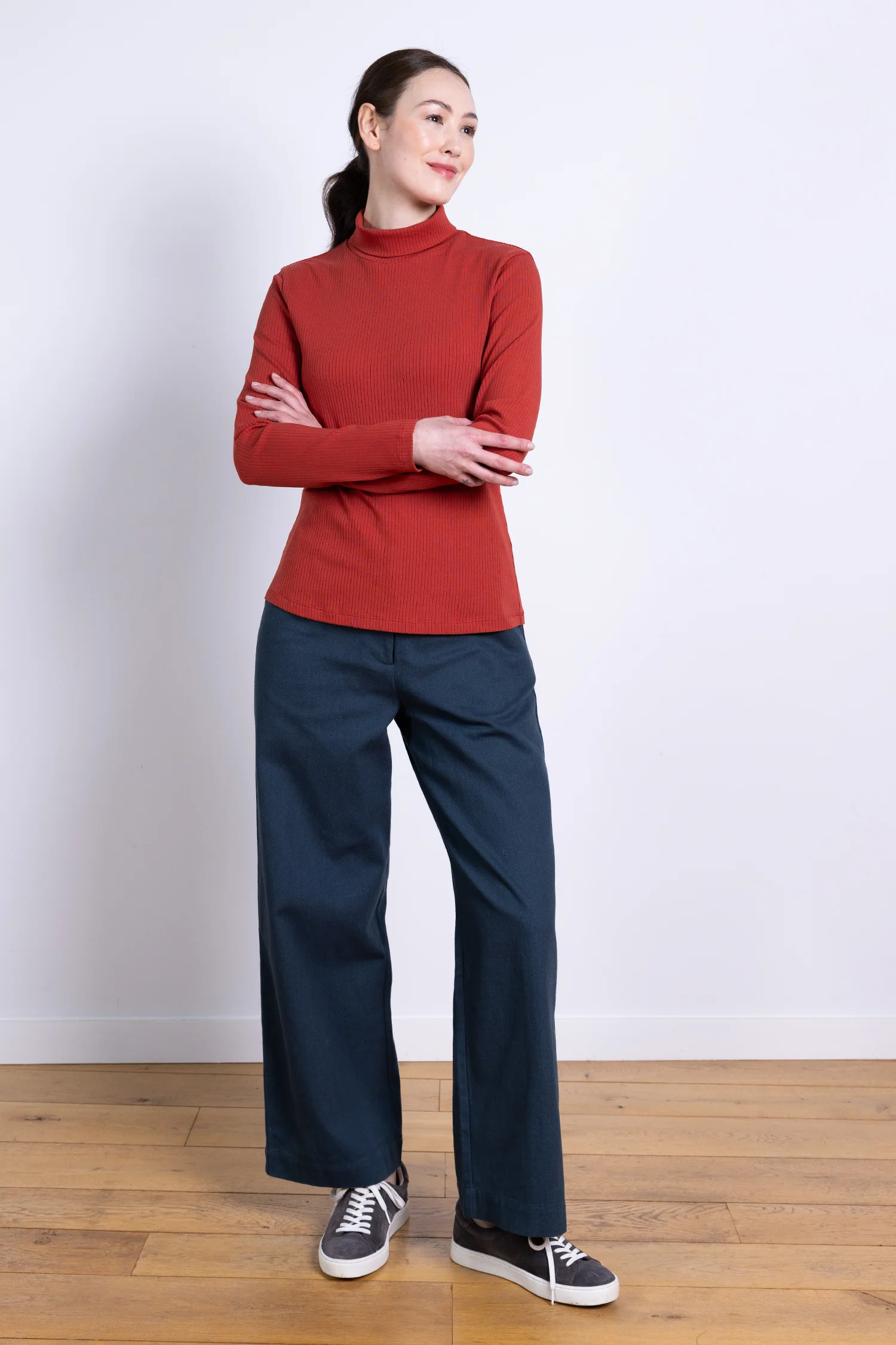 AW25 Rib Polo Neck Top - Rust - Image 2