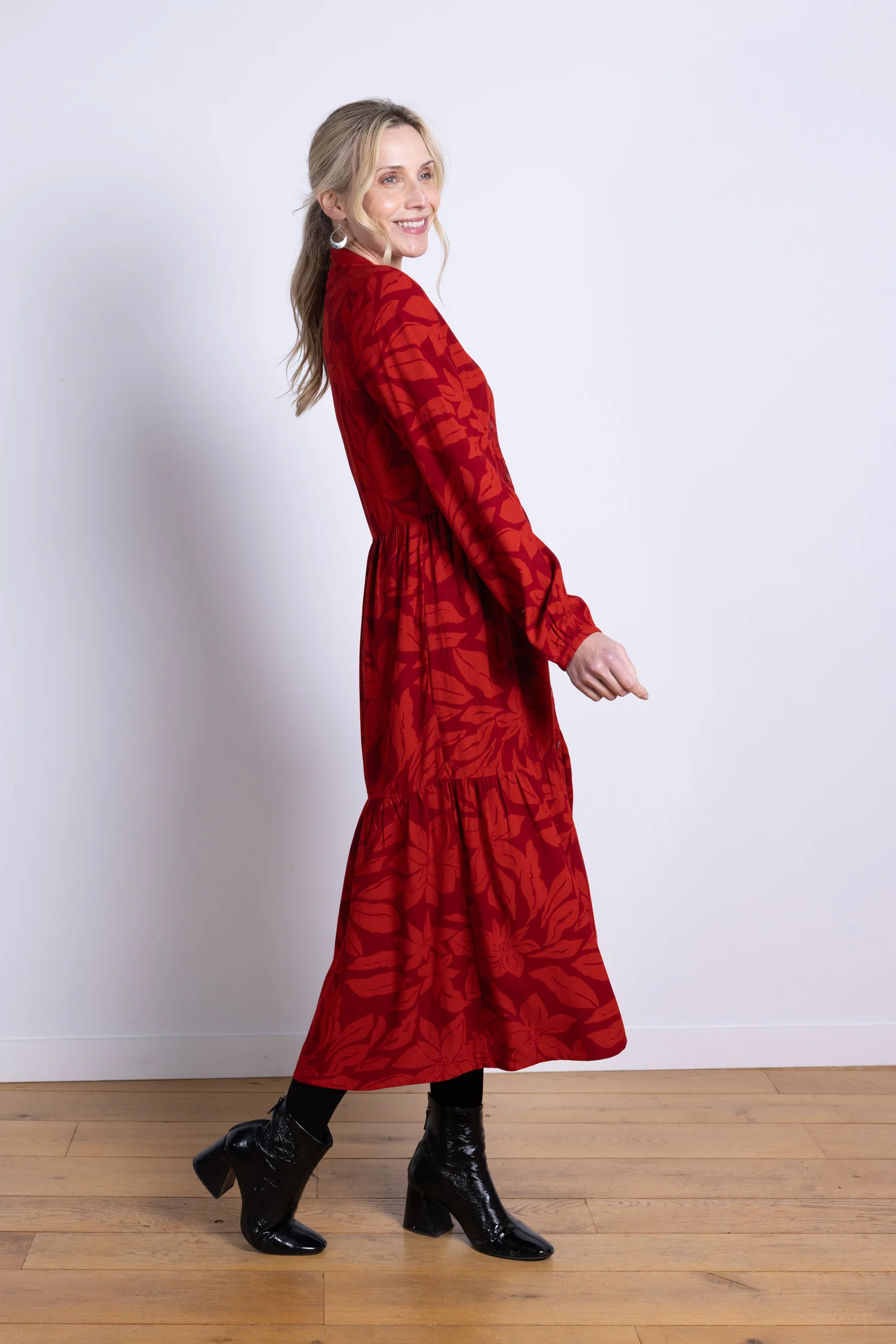 AW25 Tiered Midi Shirtdress - Burgundy - Image 3