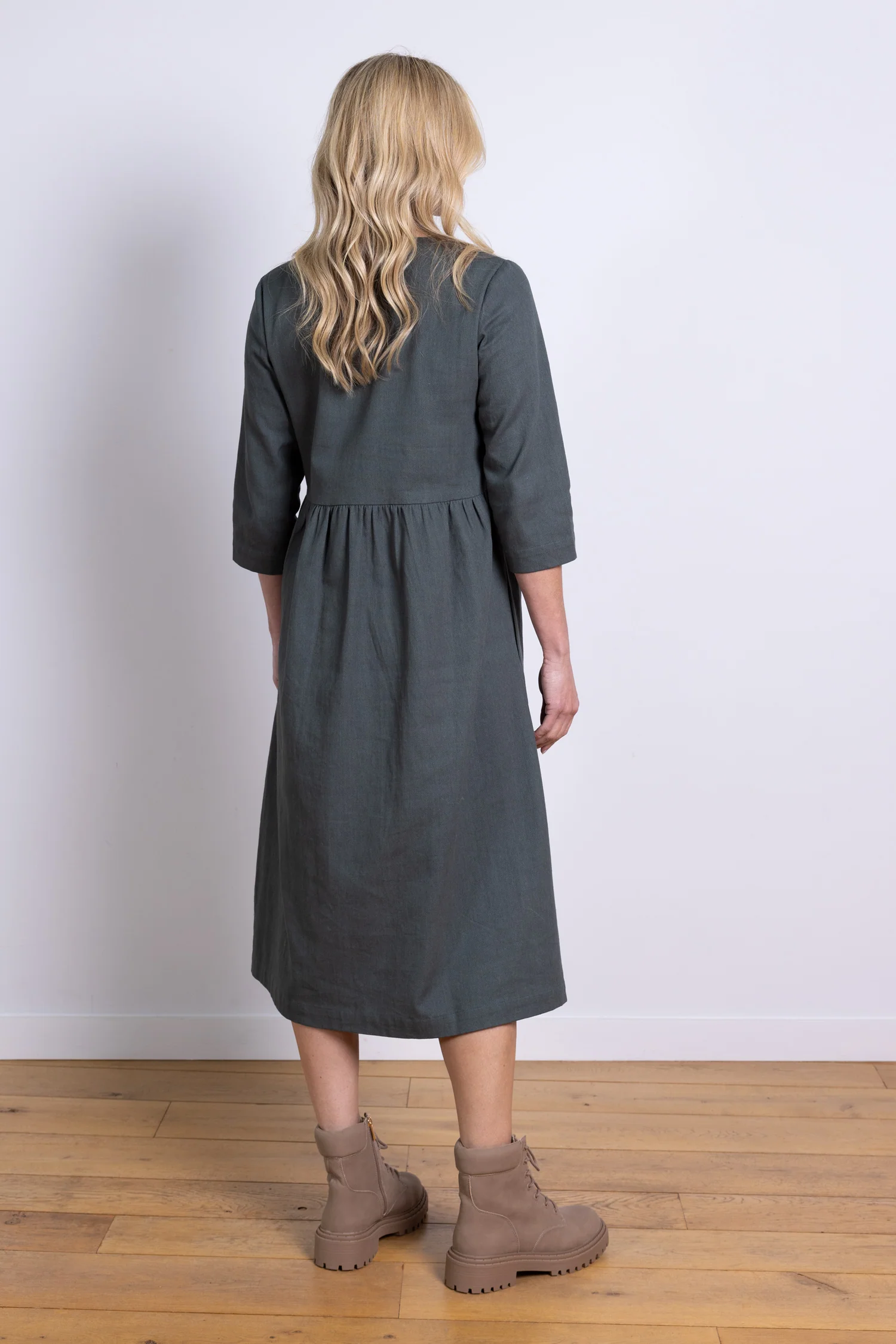 AW25 V Neck Midi Dress - Buff - Image 4