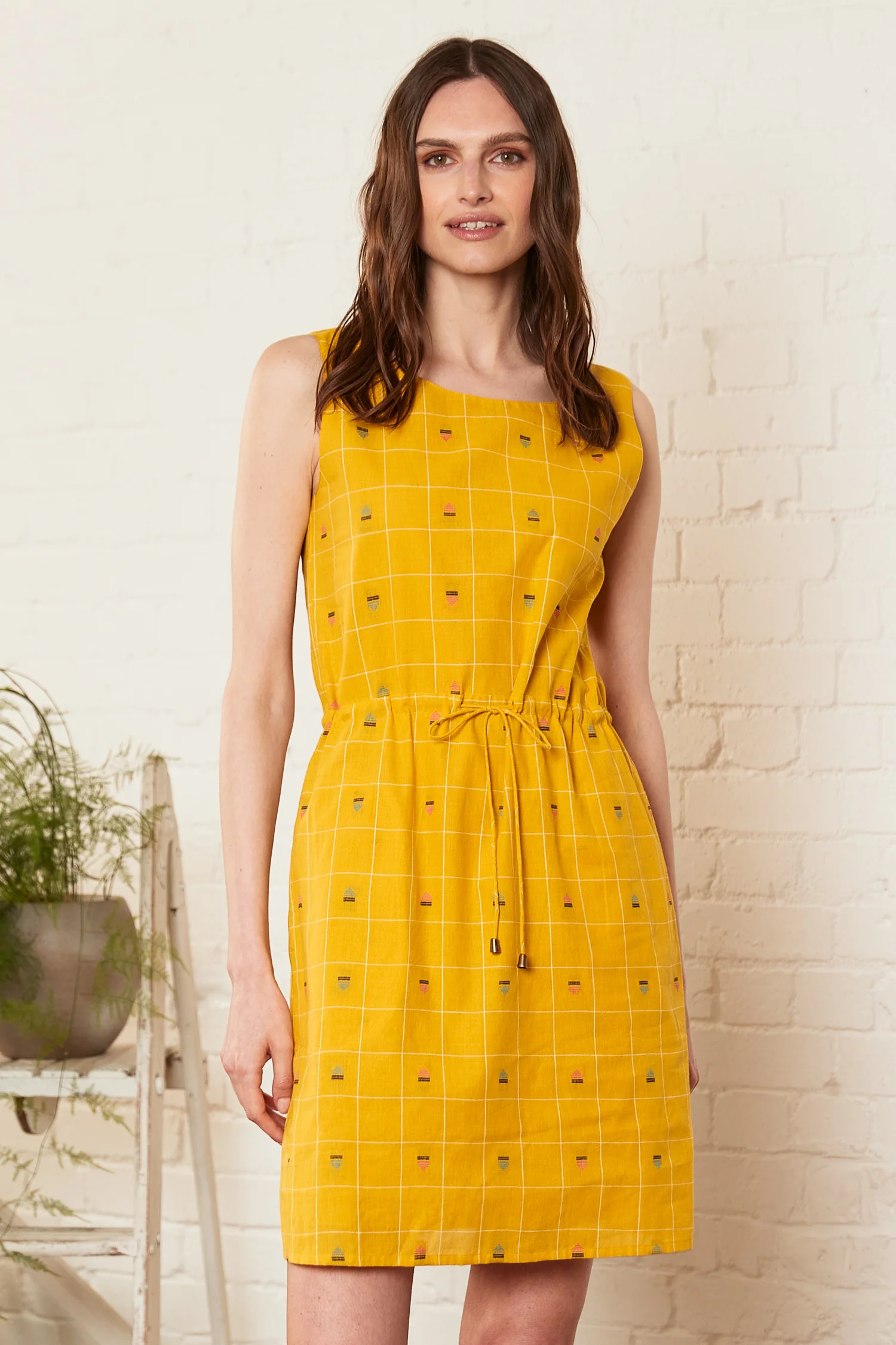 Beach Hut Cotton Drawstring Tunic Dress - Image 2
