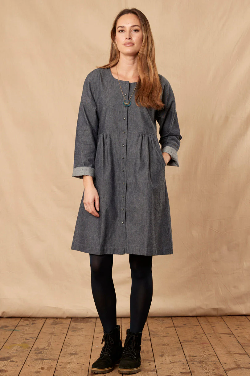 CH3081 Chambray Tunic Shirt Dress