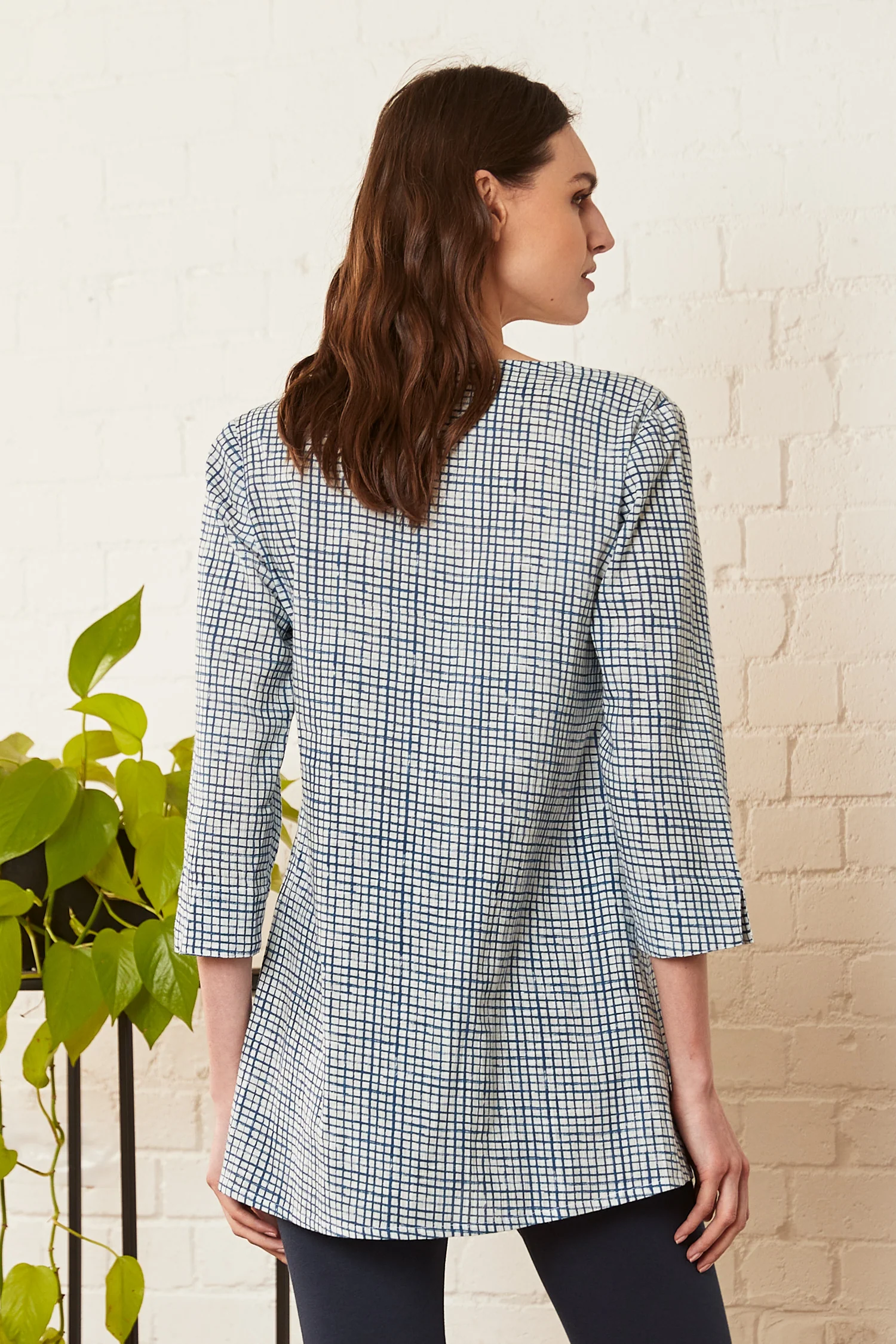 Check Cotton 3/4 Sleeve Tunic - Image 2