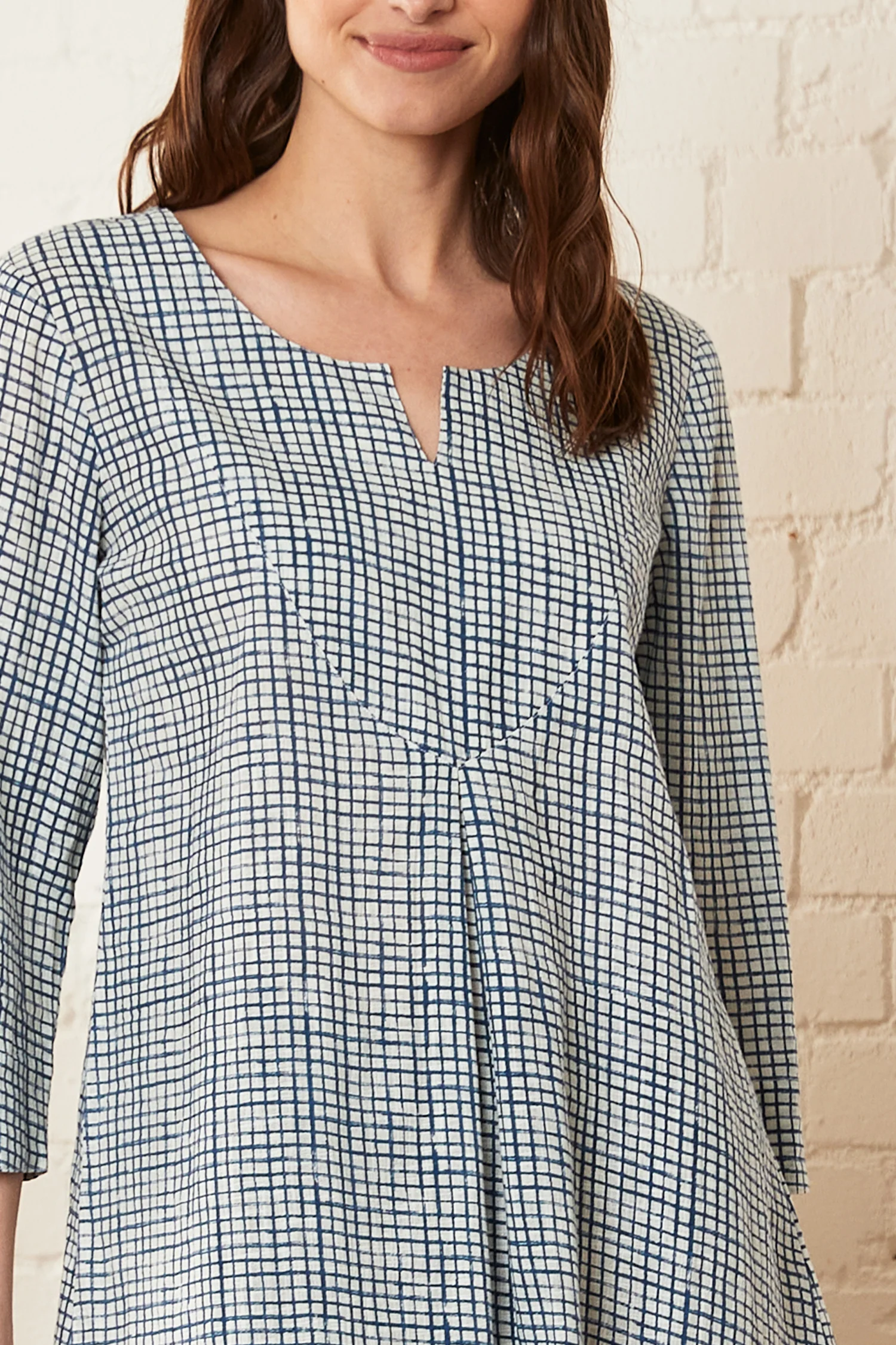Check Cotton 3/4 Sleeve Tunic - Image 3