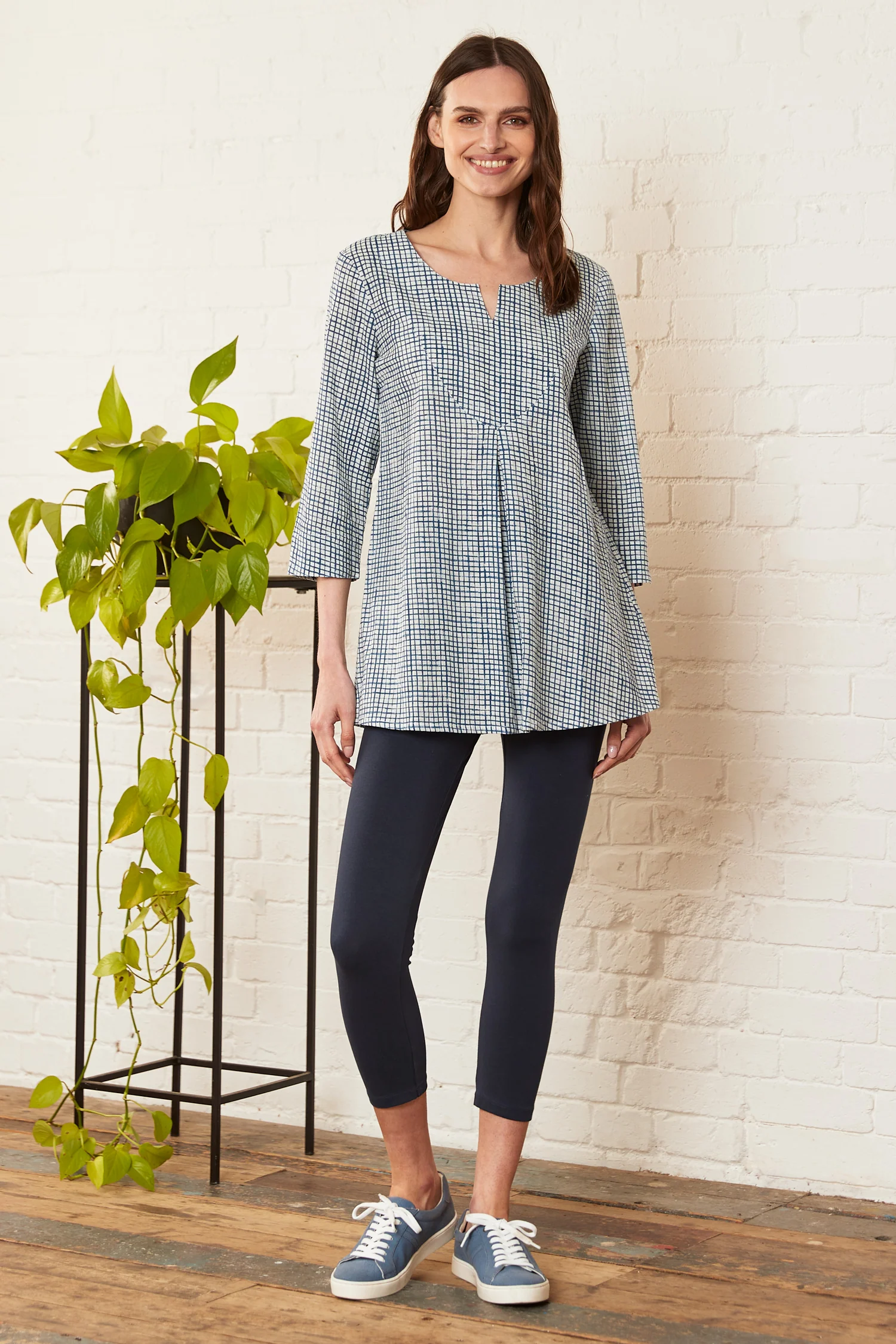 Check Cotton 3/4 Sleeve Tunic - Image 4