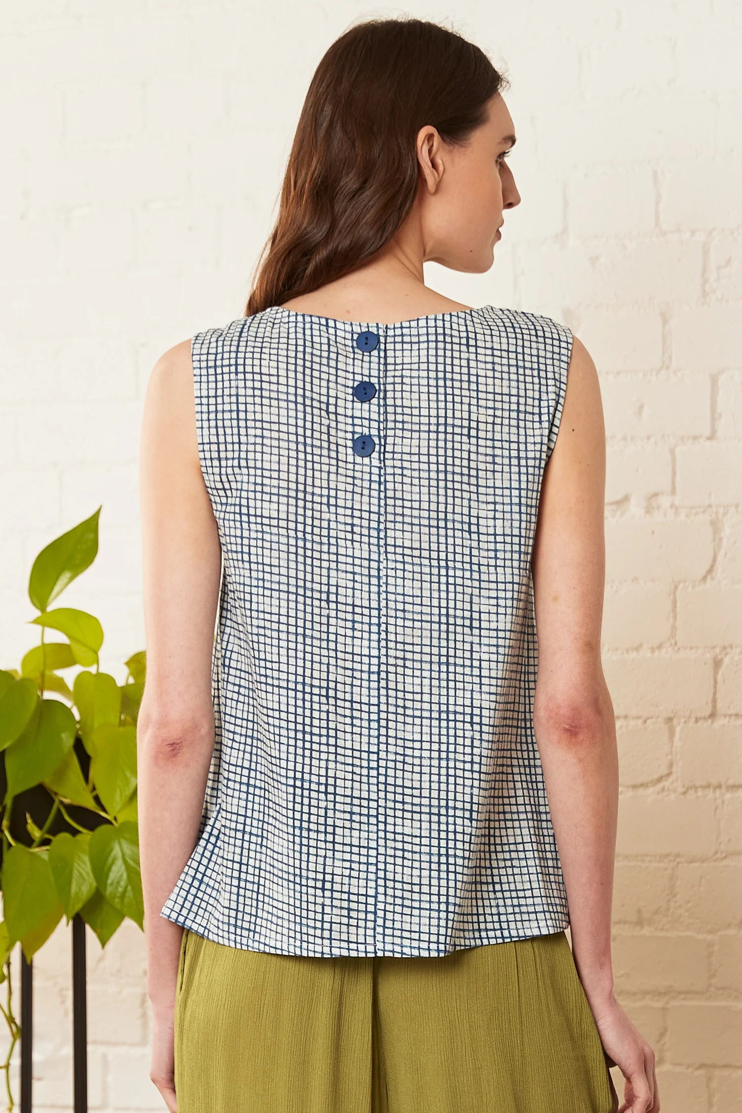 Check Cotton Printed Vest Top - Image 2