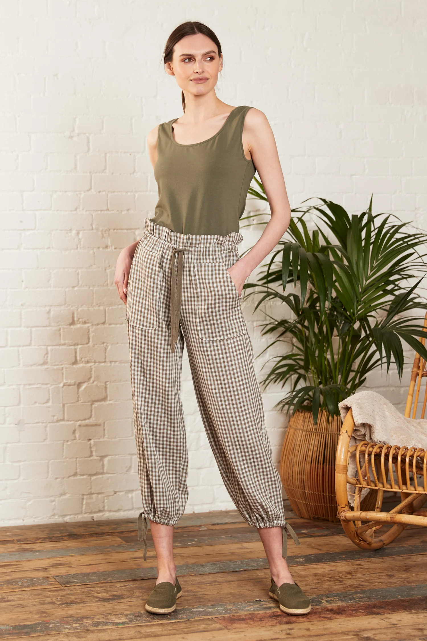 Check Double Cotton Trousers - Image 4
