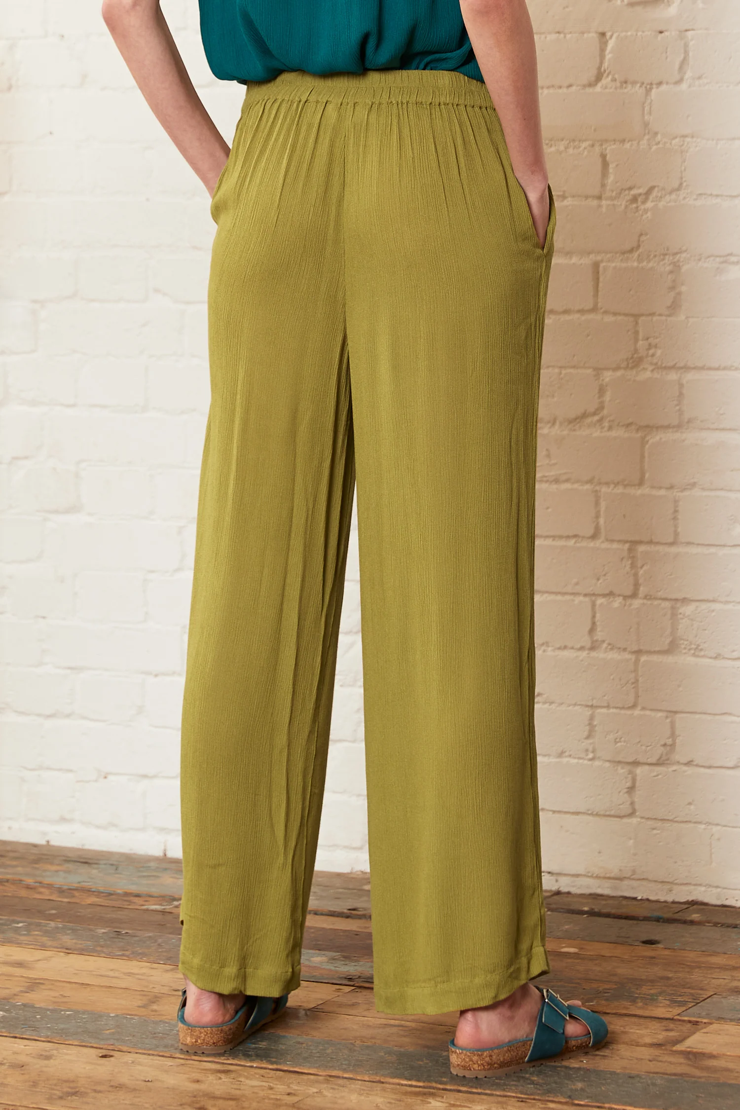 Crinkle Viscose Wide Leg Trousers - Image 6