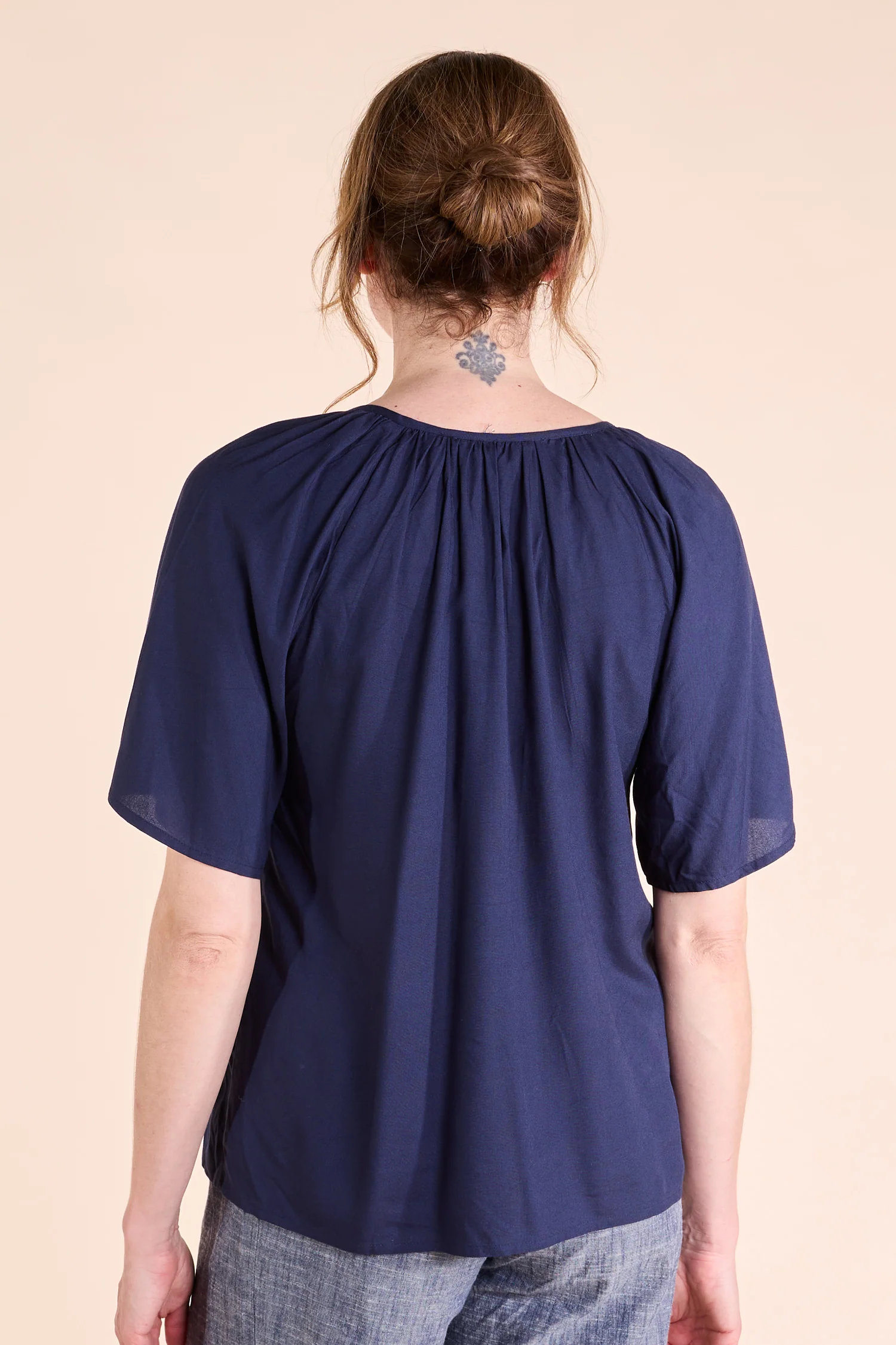 SS25 Embroidered Viscose Top - Ink - Image 3