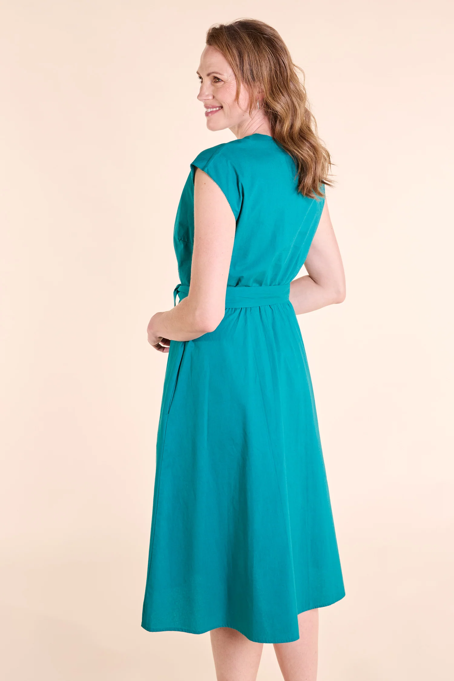 SS25 Fit and Flare Wrap Dress - Emerald - Image 3