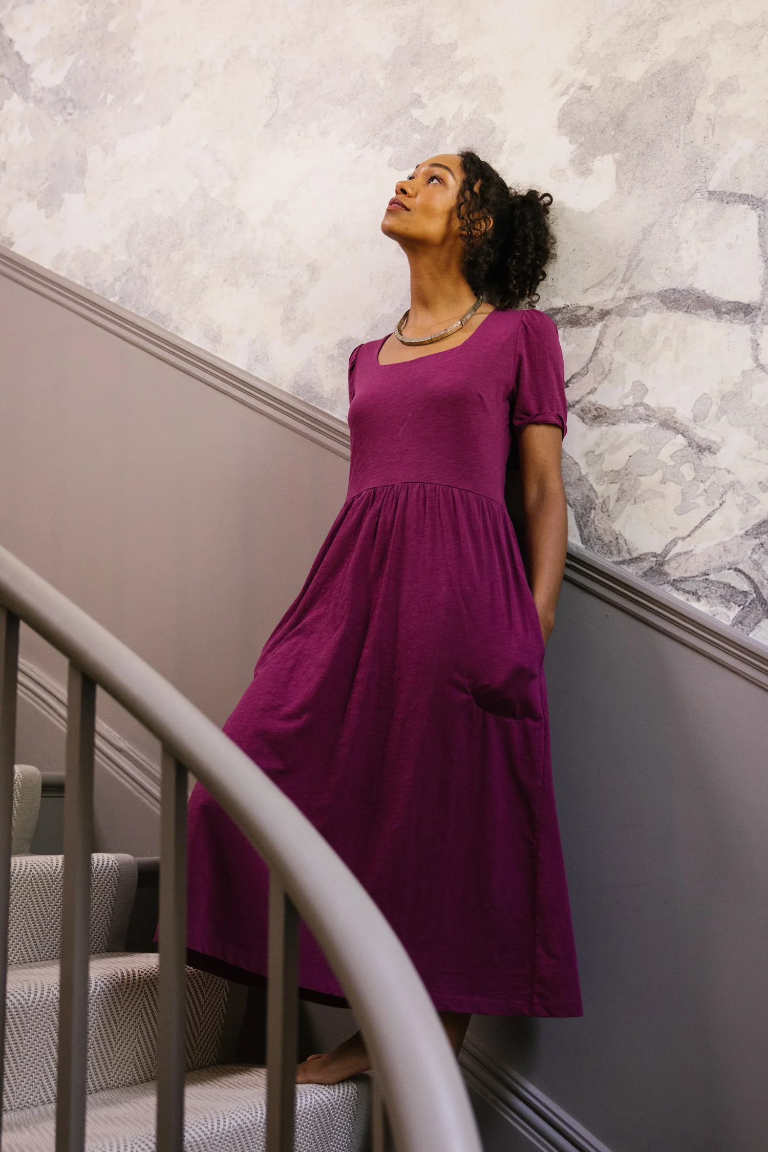 SS25 GOTS Organic Cotton Slub Midi Dress - Pansy - Image 5