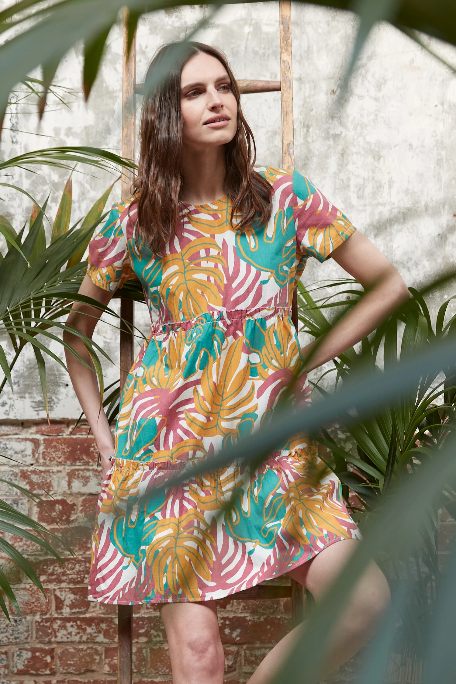 Jungle Cotton Poplin Gathered Tunic Dress - Image 4