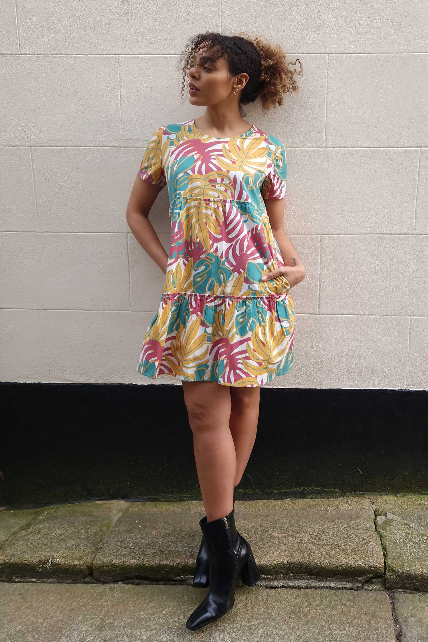 Jungle Cotton Poplin Gathered Tunic Dress - Image 5