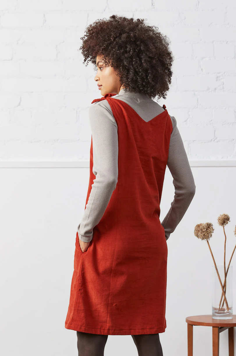 Cotton Tie Shoulder Needlecord Pinafore Dress - Image 3