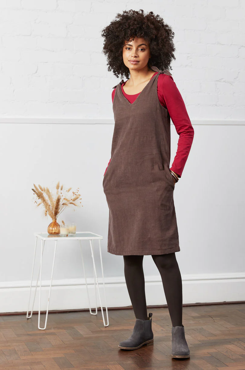 Cotton Tie Shoulder Needlecord Pinafore Dress - Image 4