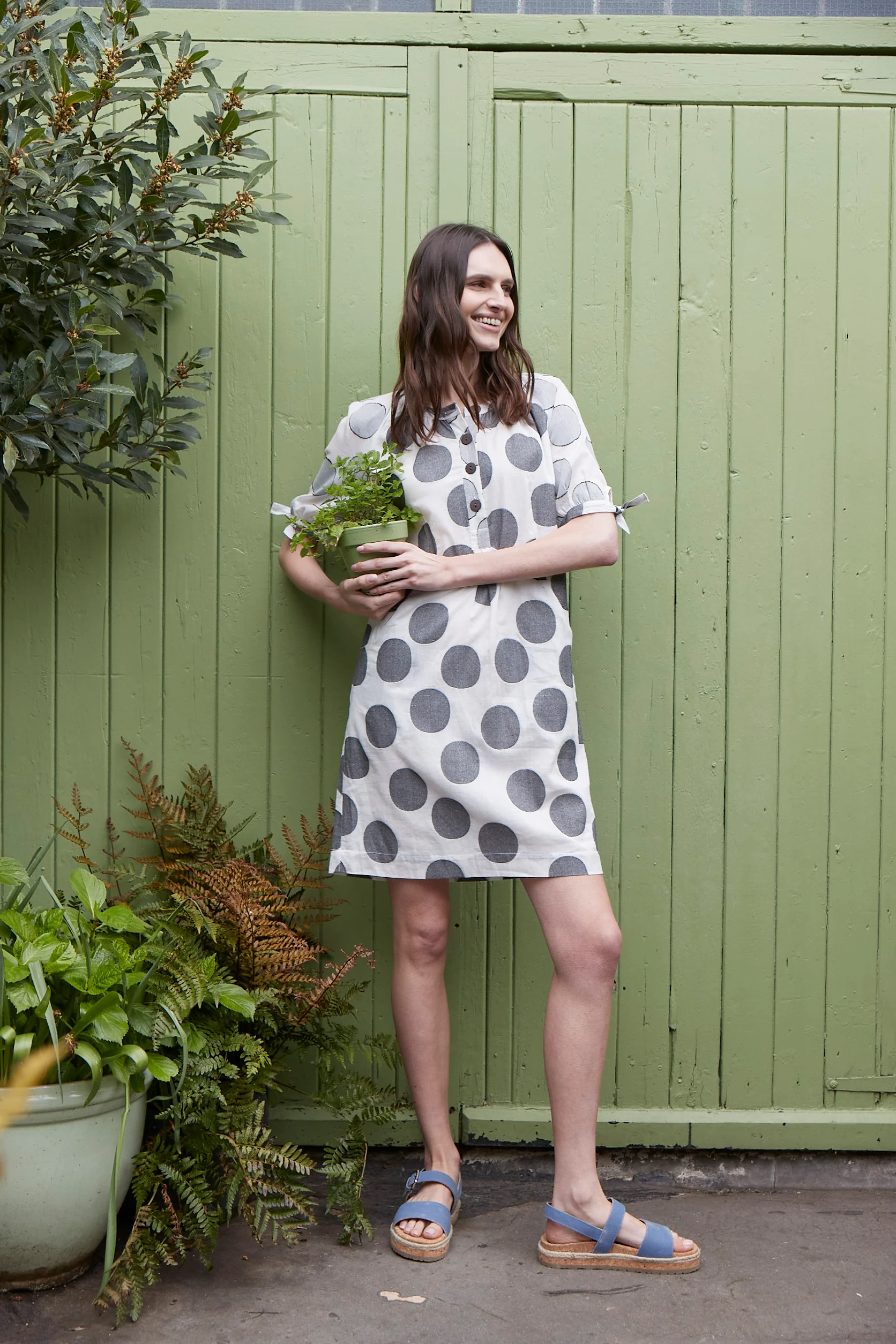 Spotted Tie Cuff Cotton Tunic Dress - Image 4