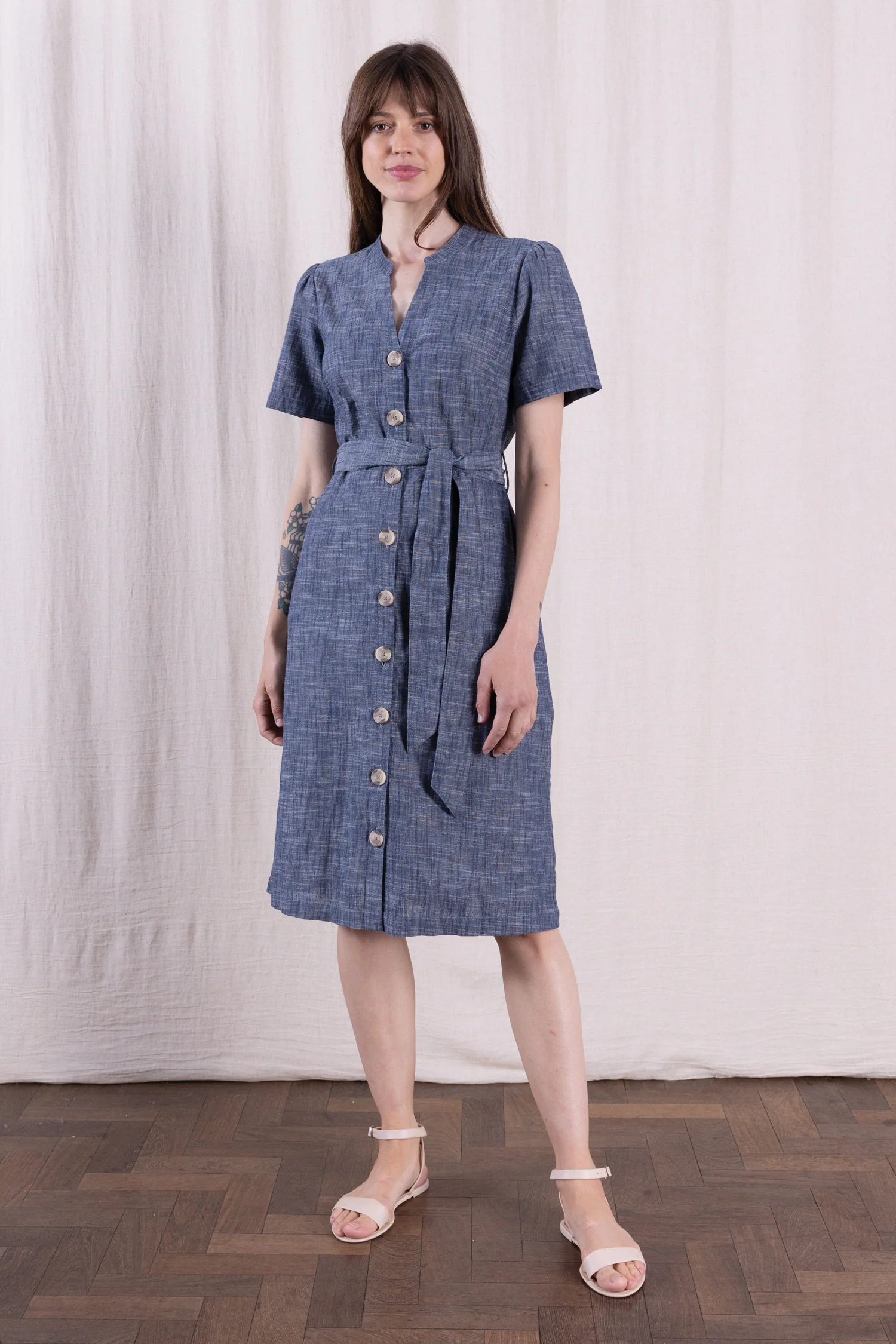 SS26 Button Through Dress - Chambray