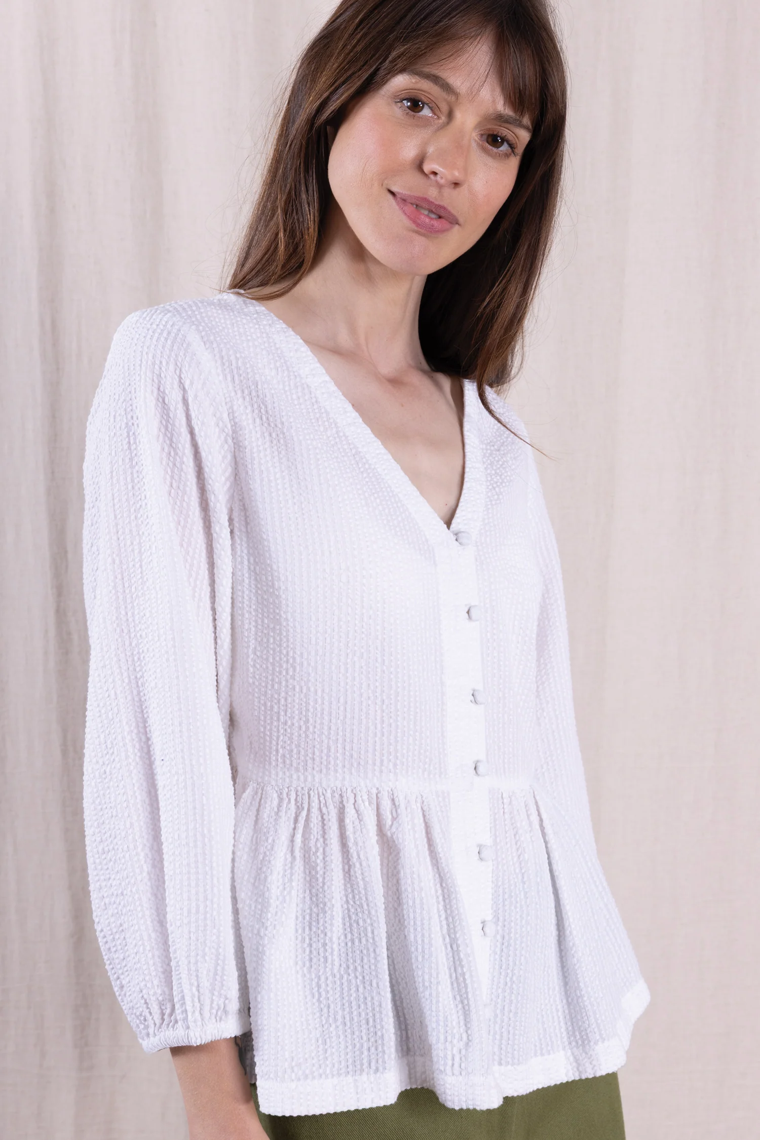 SS26 Cotton Gathered Shirt - White - Image 4