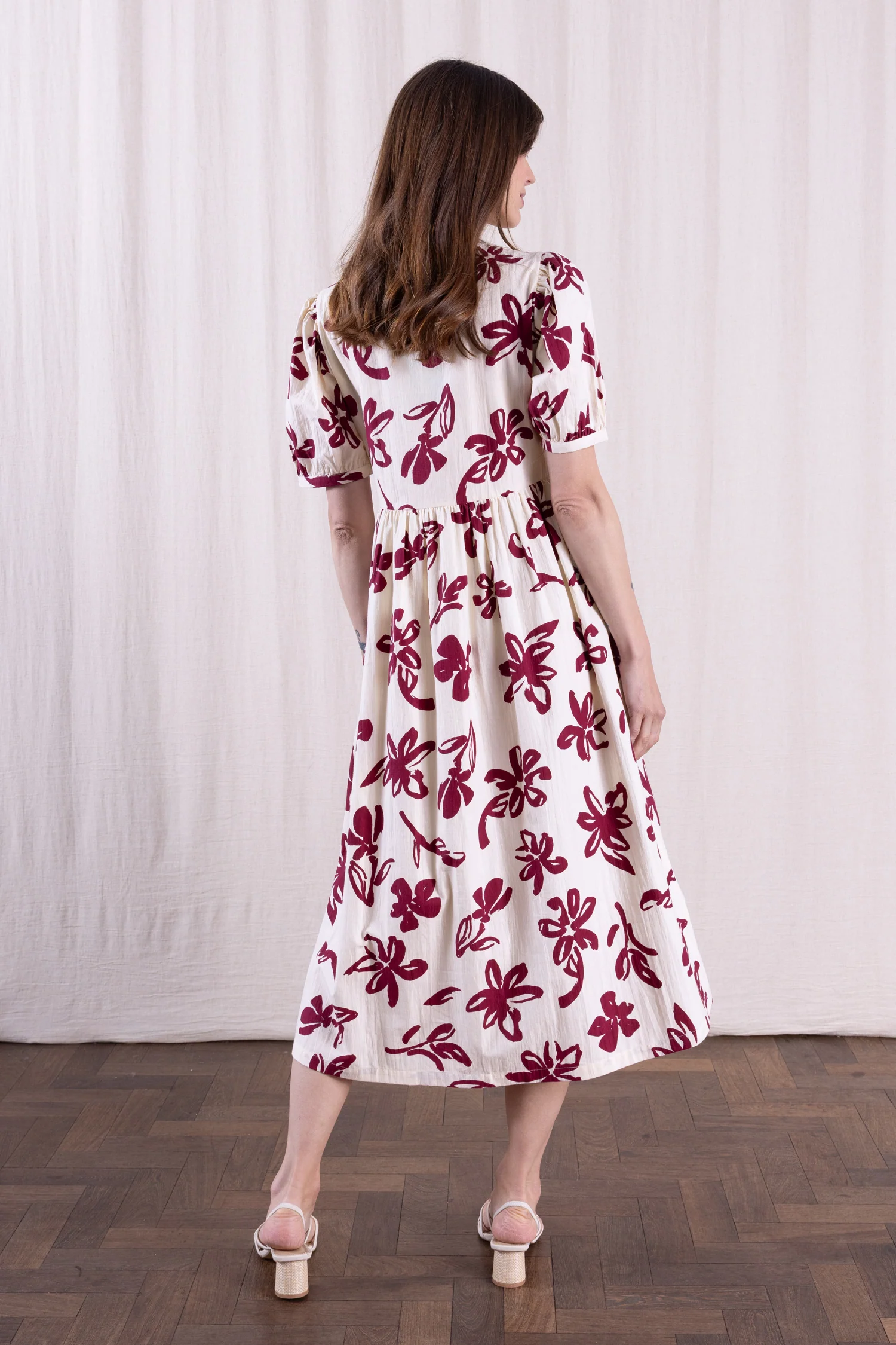SS26 Cotton Poplin Angled Puff Sleeve Dress - Rosewood - Image 5