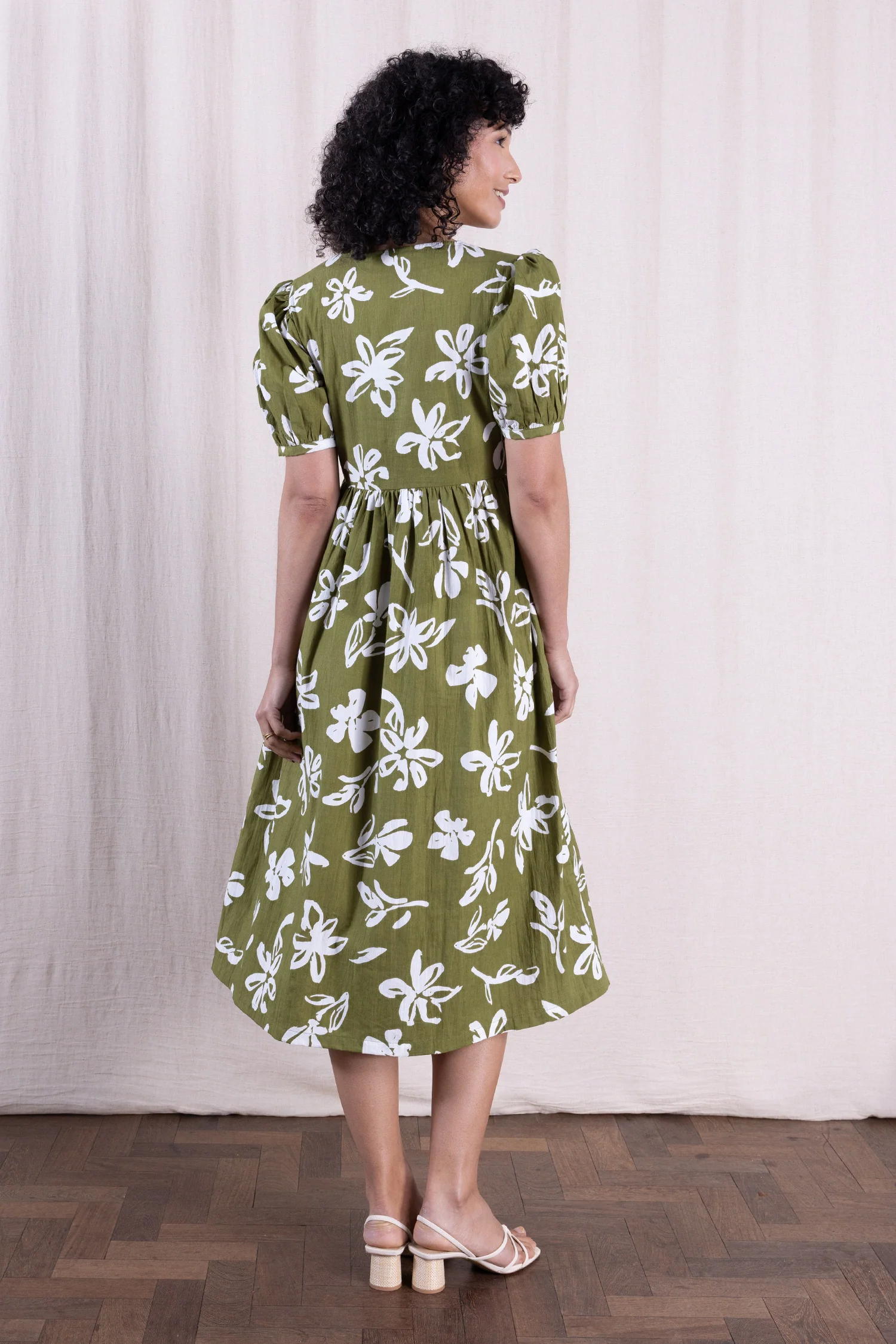 SS26 Cotton Poplin Angled Puff Sleeve Dress - Verdant - Image 4