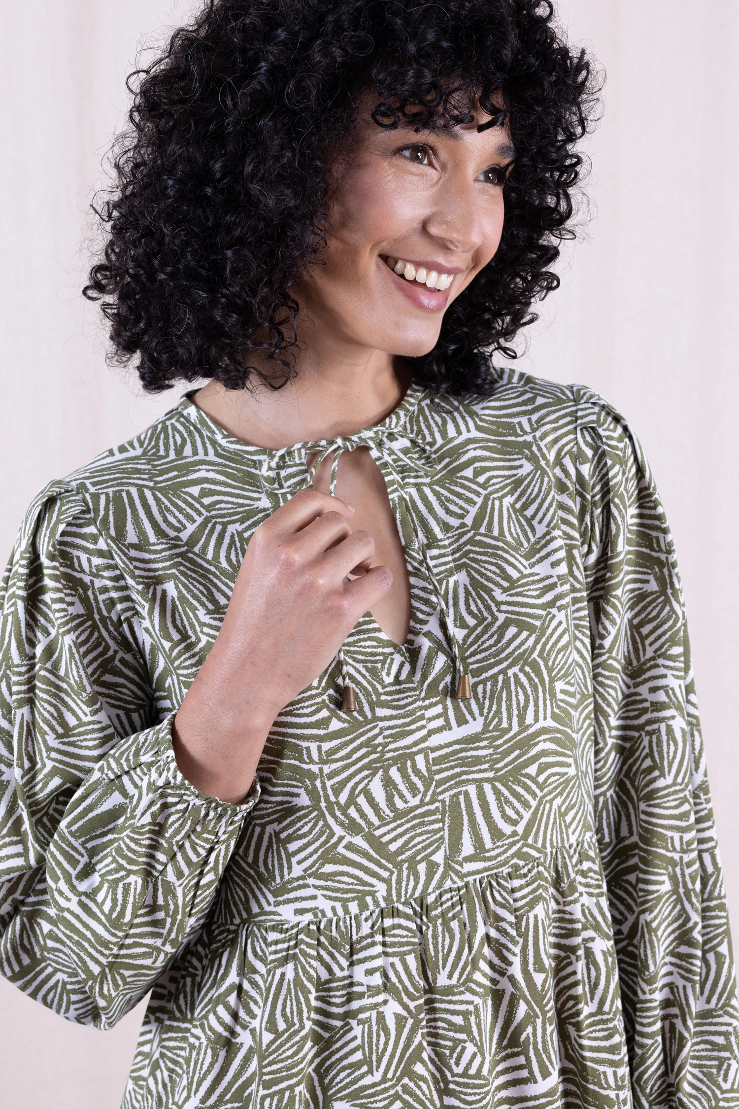 SS26 Ecovero Pleat Shoulder Tunic Dress - Verdant - Image 3