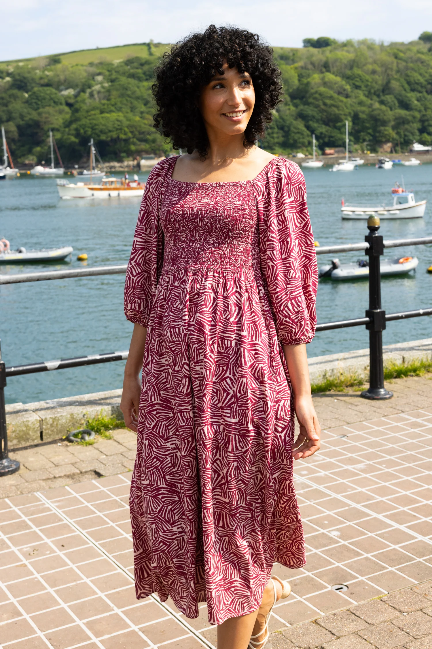 SS26 Ecovero Square Neck Shirred Dress - Rosewood
