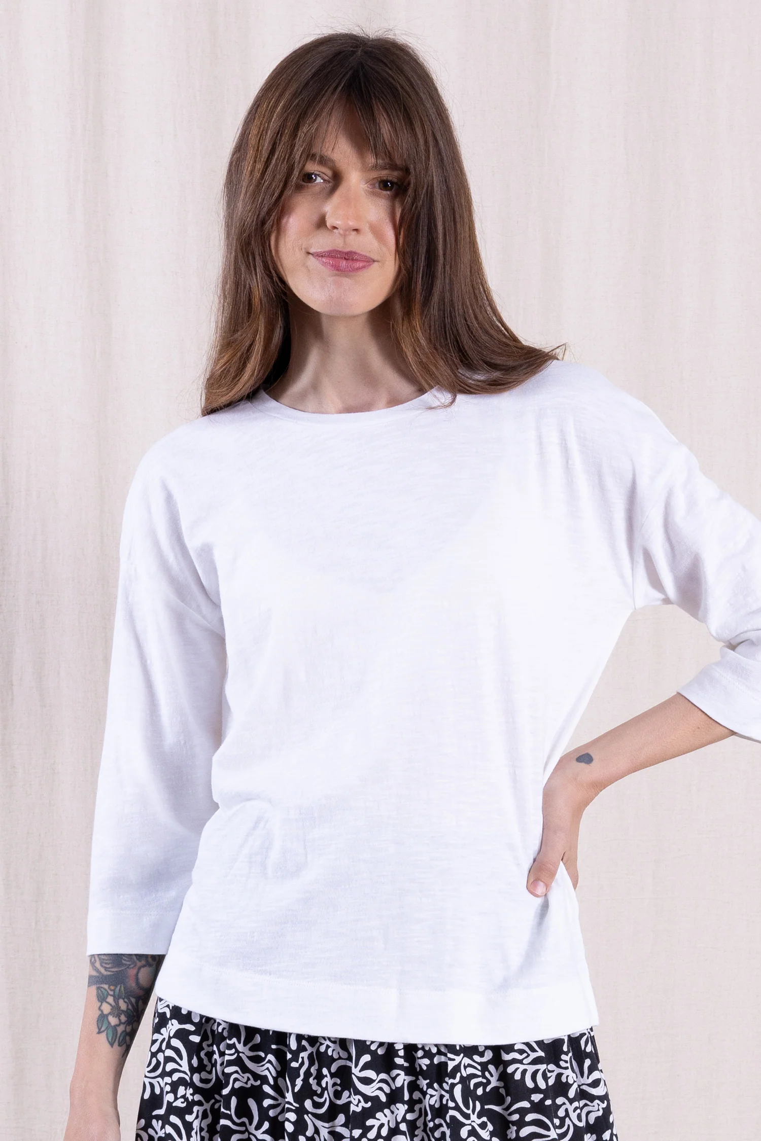 SS26 GOTS Organic Cotton 3/4 Sleeve Top - White - Image 3