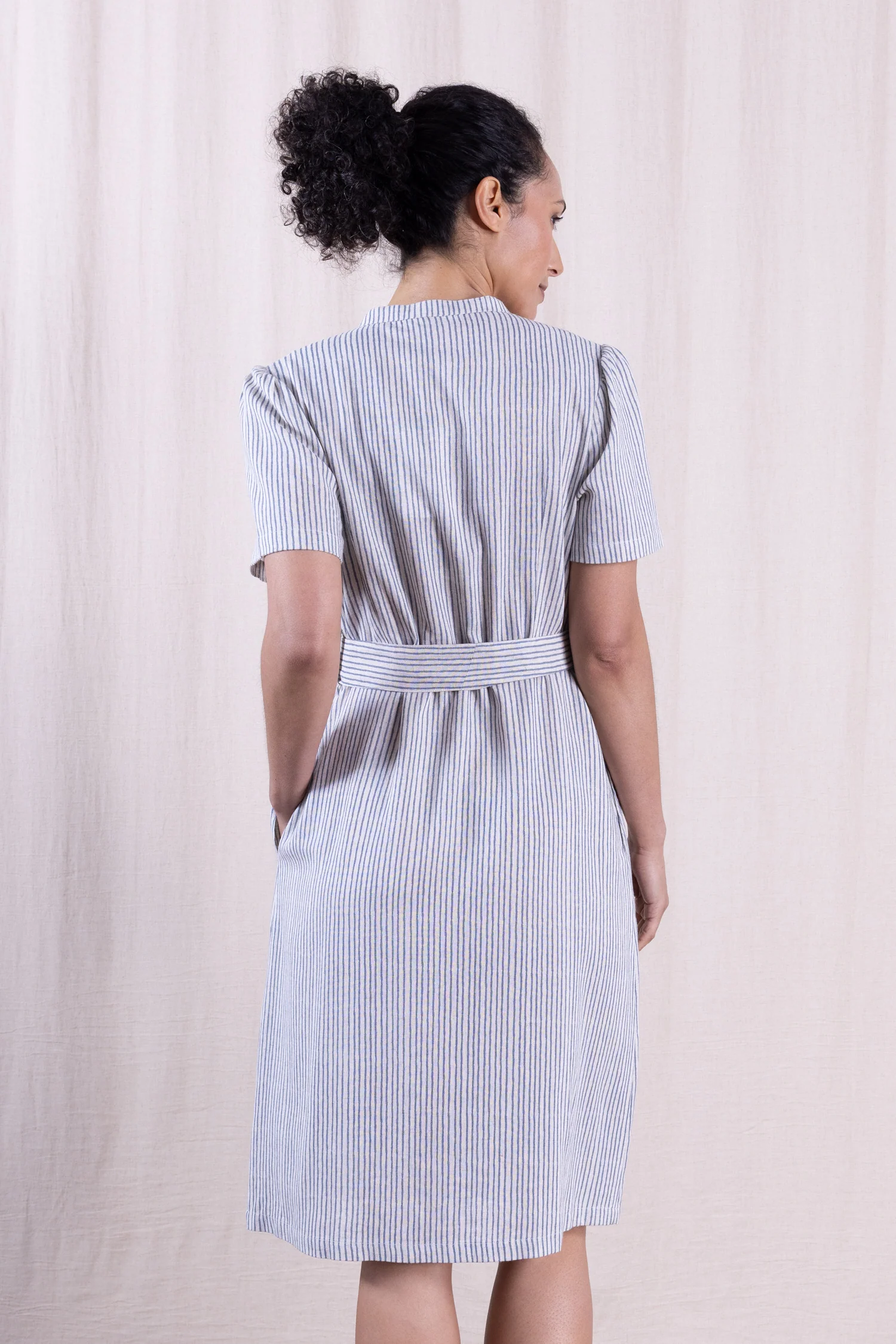 SS26 Linen Blend Button Through Dress - Cornflower - Image 3