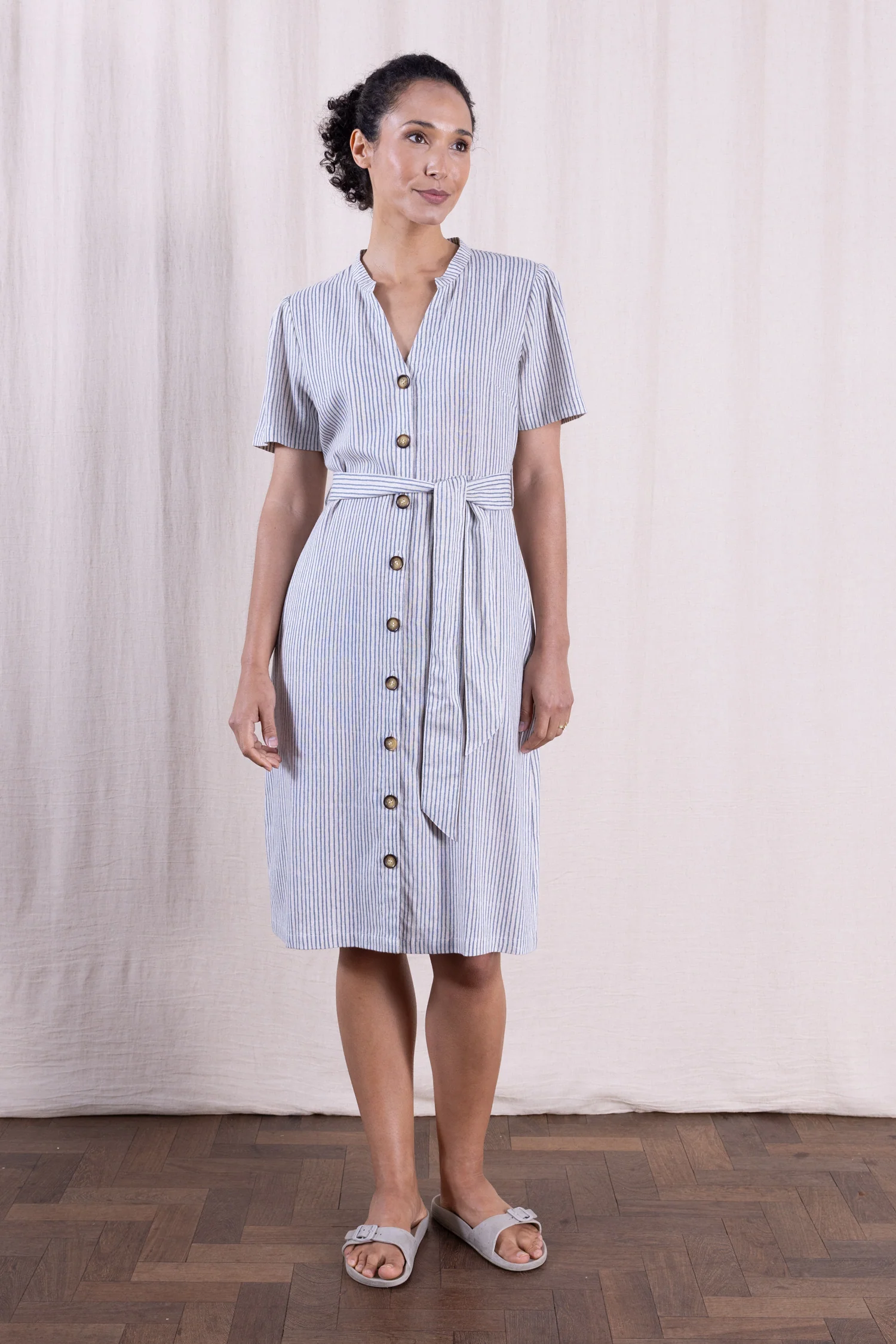 SS26 Linen Blend Button Through Dress - Cornflower - Image 4