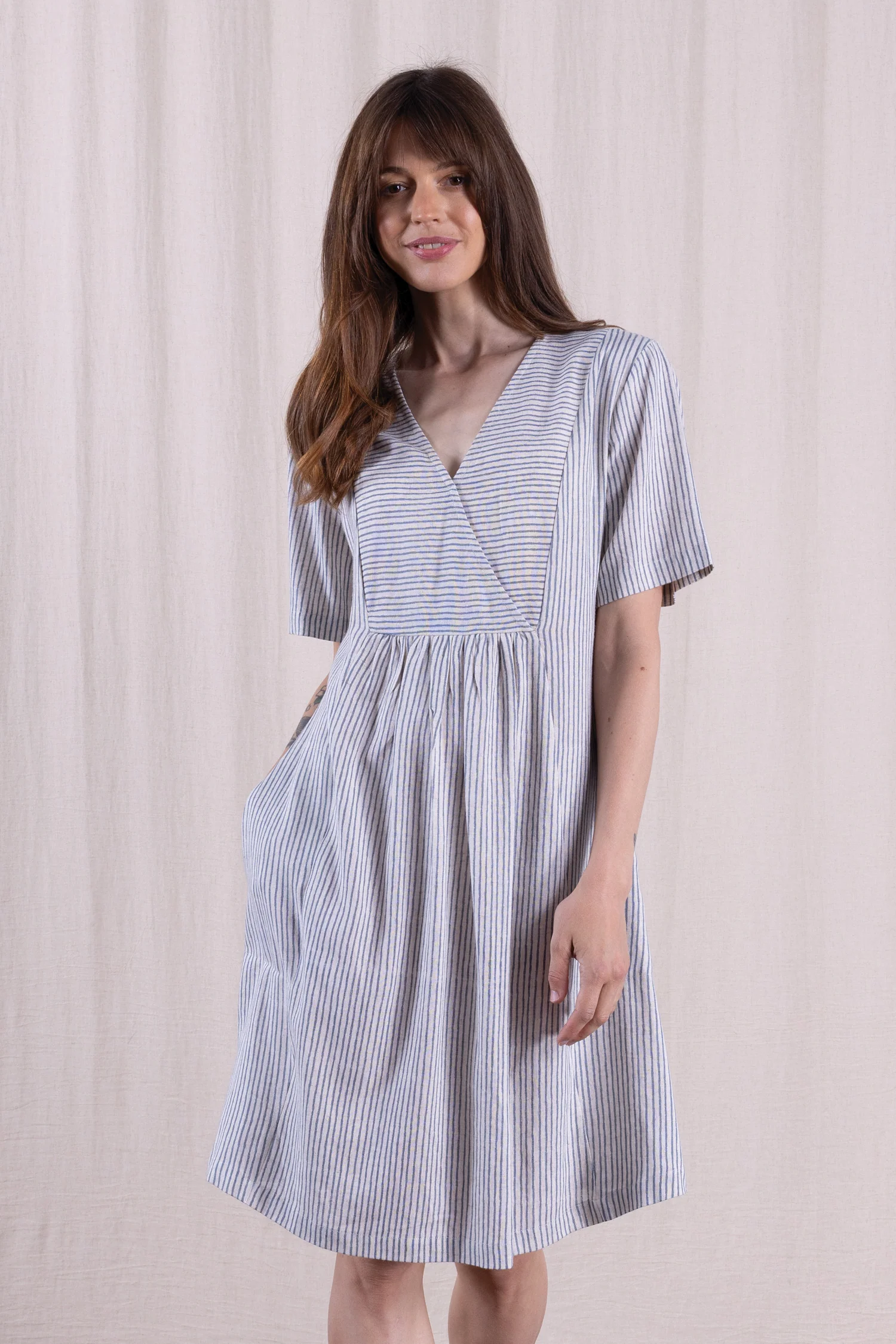SS26 Linen Blend Smock Tunic Dress - Cornflower - Image 3