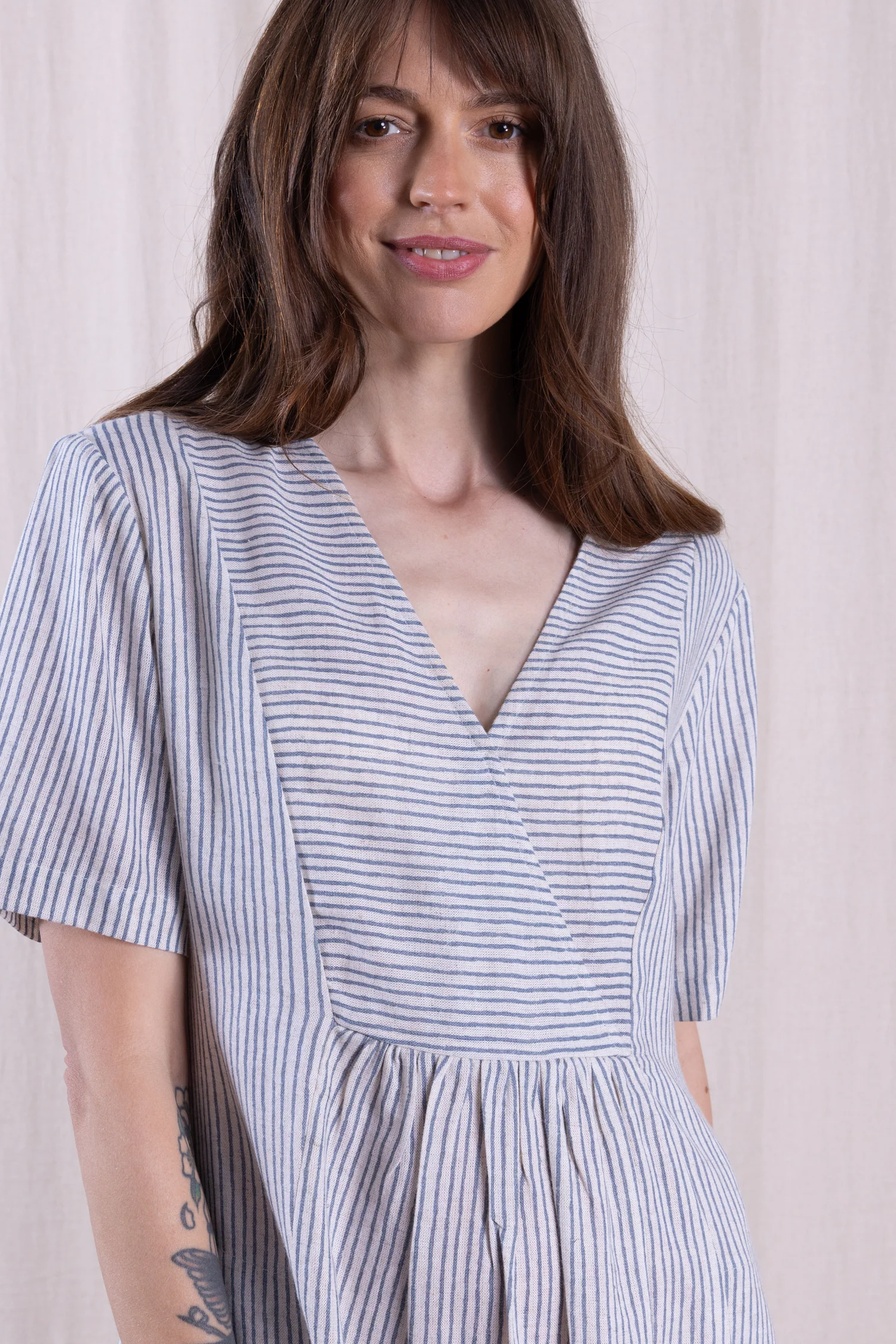 SS26 Linen Blend Smock Tunic Dress - Cornflower - Image 5