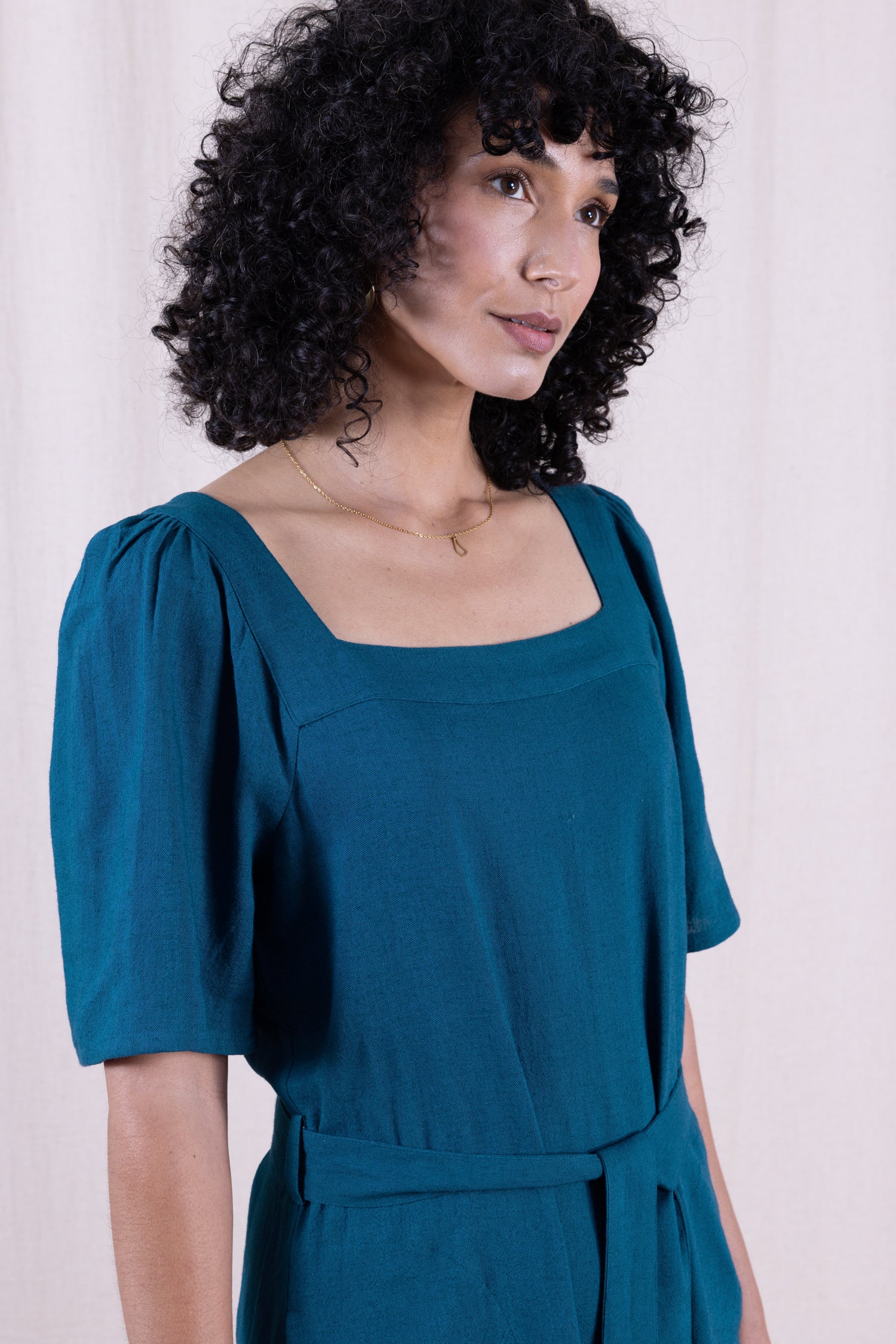 SS26 Linen Blend Square Neck Dress - Neptune - Image 3
