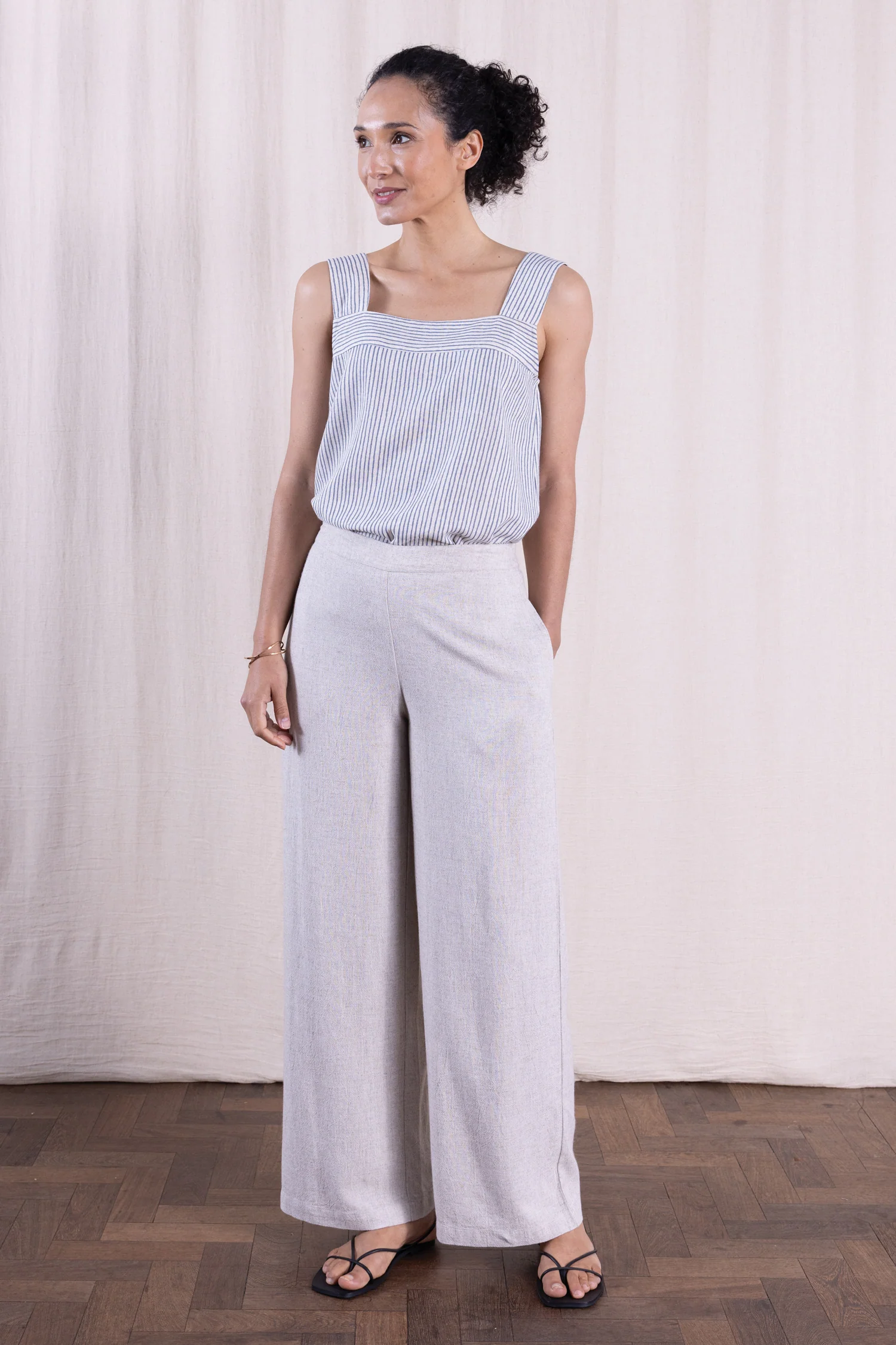 SS26 Linen Blend Wide Leg Trouser - Natural - Image 3