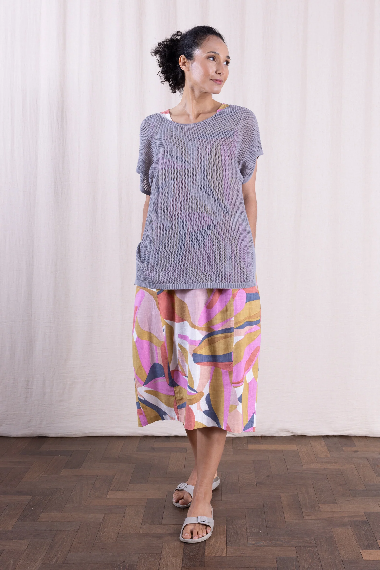SS26 Linen/Cotton Open Knit Top - Grey - Image 3