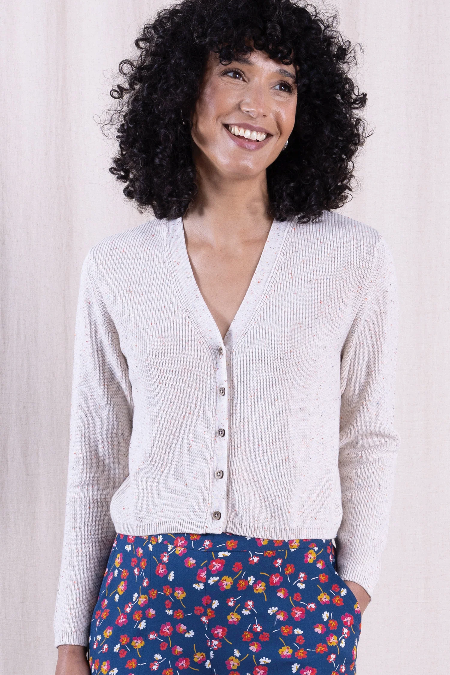 SS26 Organic Cotton Cropped Cardi - Ivory Mix - Image 2