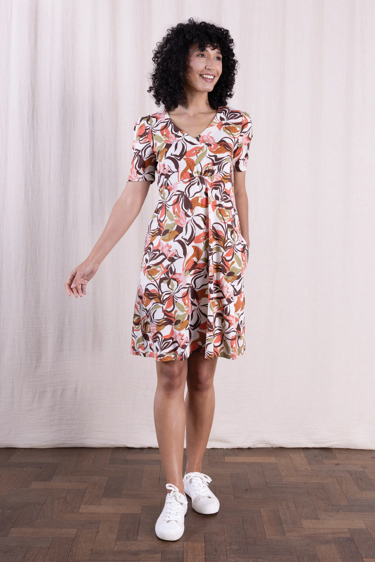 SS26 Organic Cotton Gathered Waist Tunic Dress - Multi - Image 3