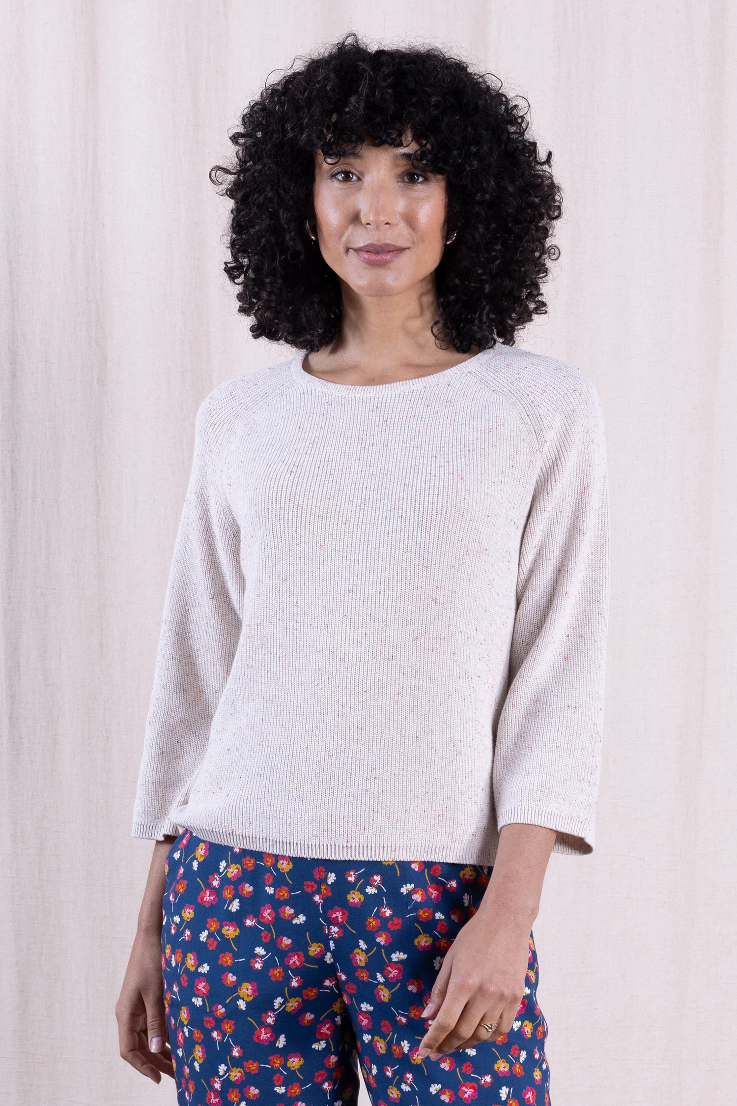 SS26 Organic Cotton Wide Neck Jumper - Ivory Mix - Image 5