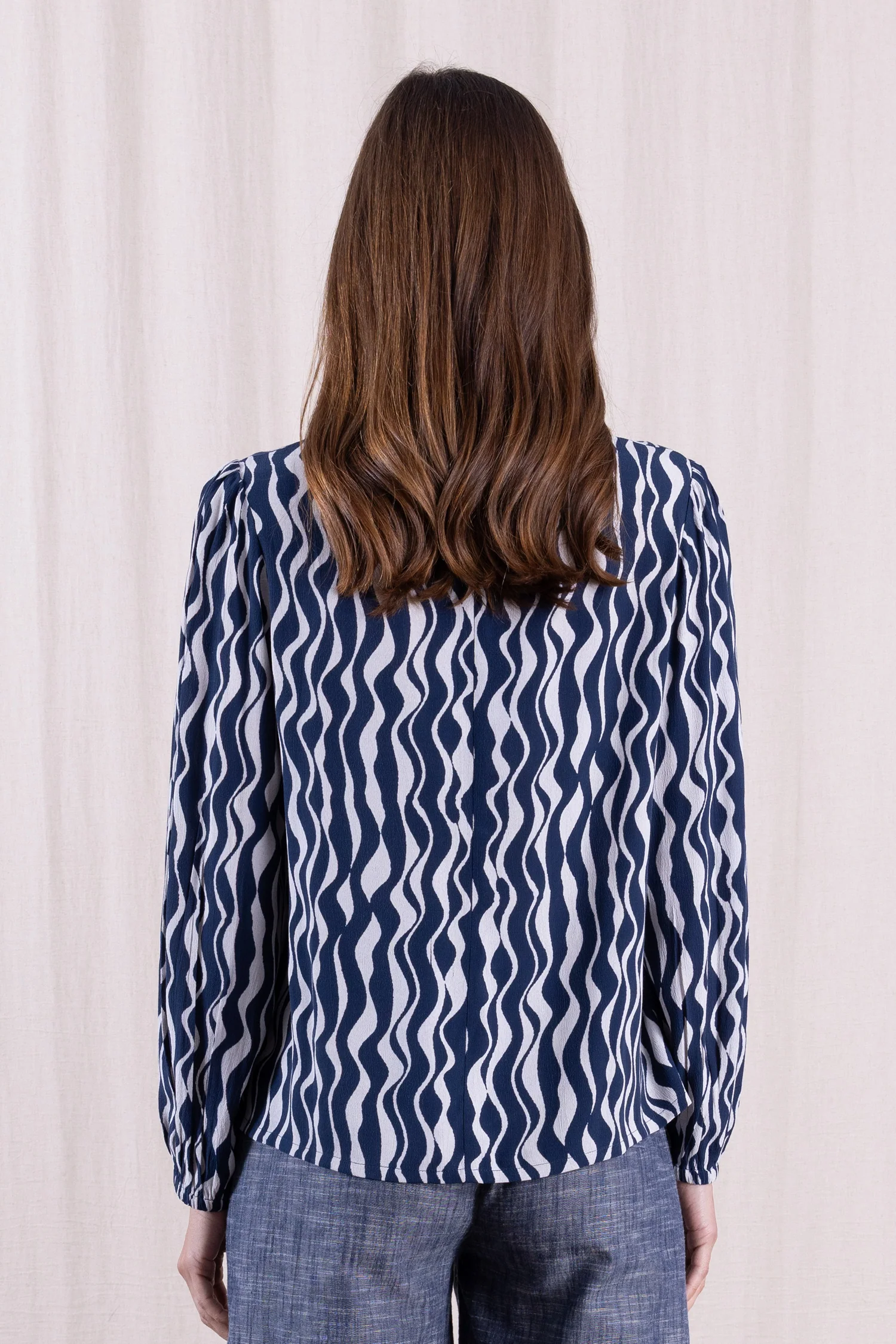SS26 Smock Tie Front Blouse - Navy - Image 2
