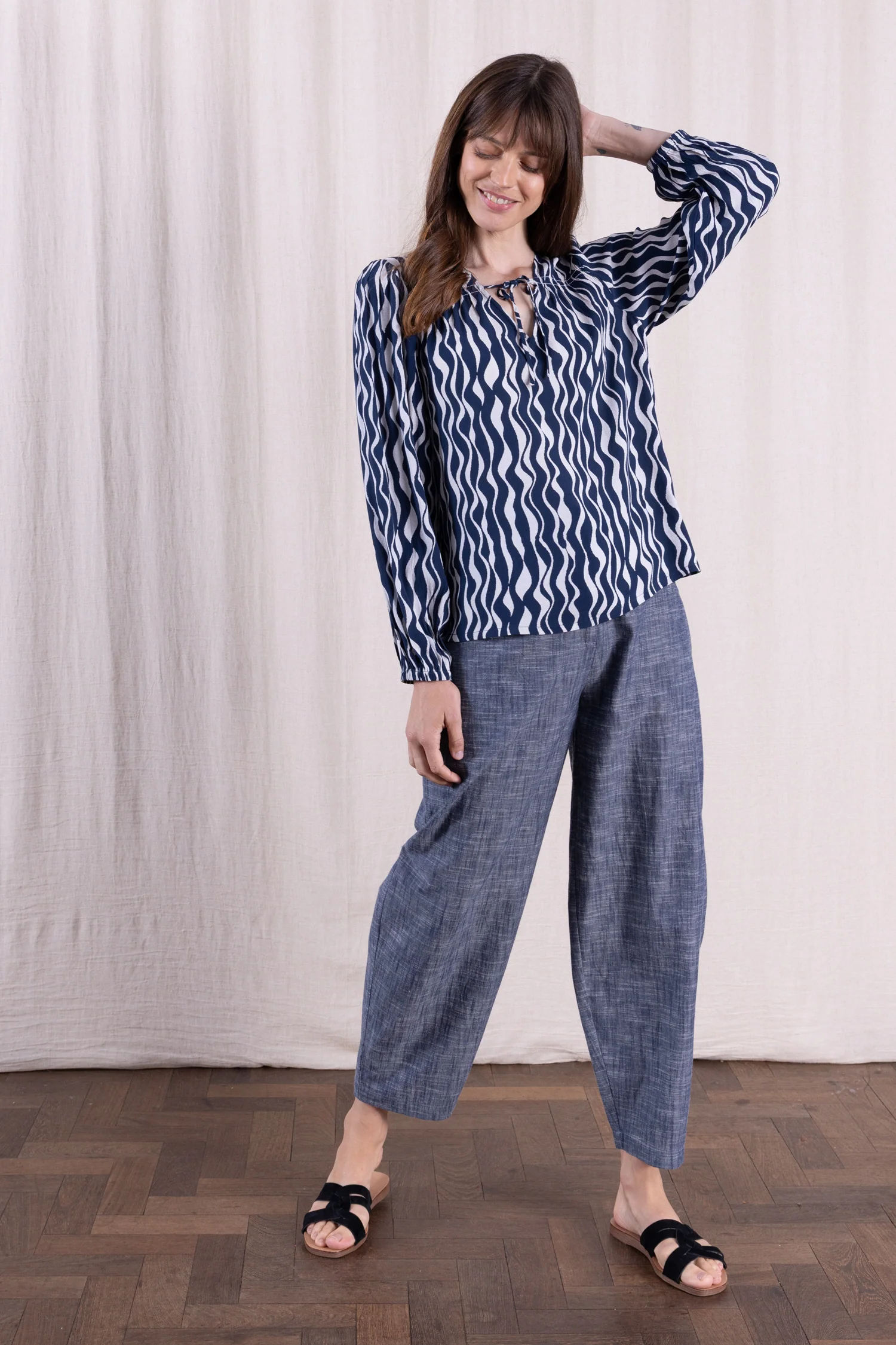 SS26 Smock Tie Front Blouse - Navy - Image 5