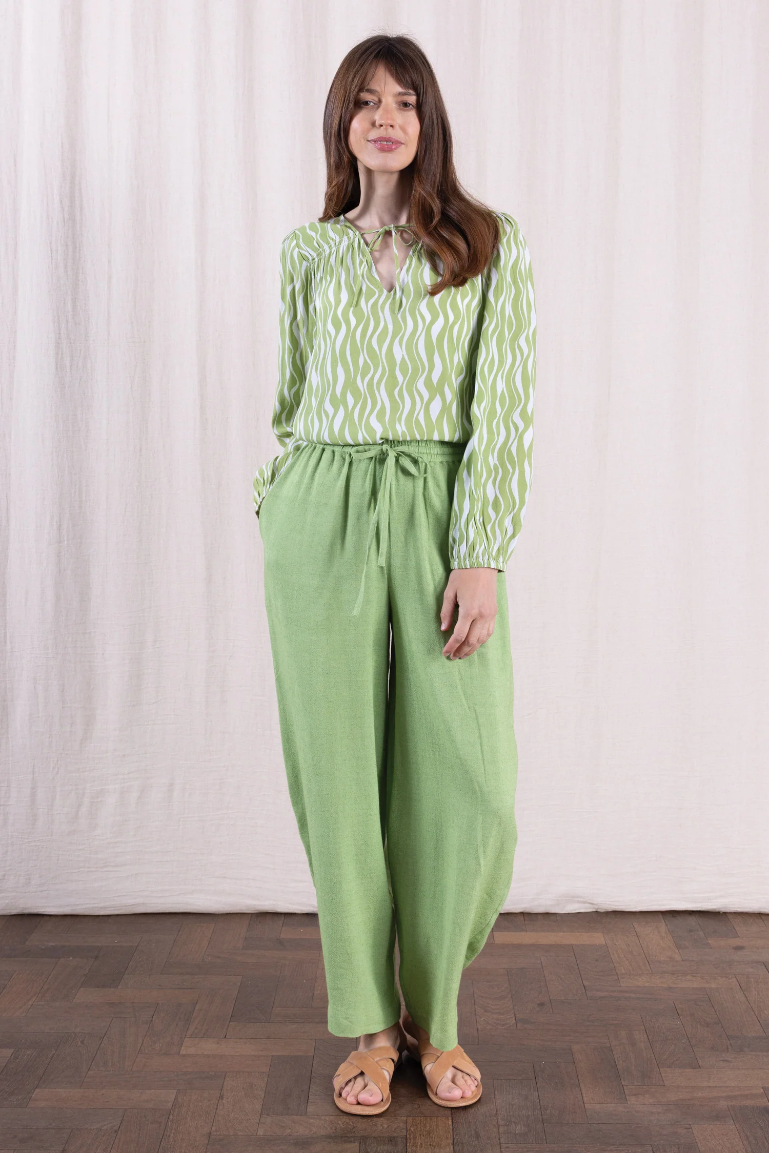 SS26 Smock Tie Front Blouse - Pistachio - Image 2